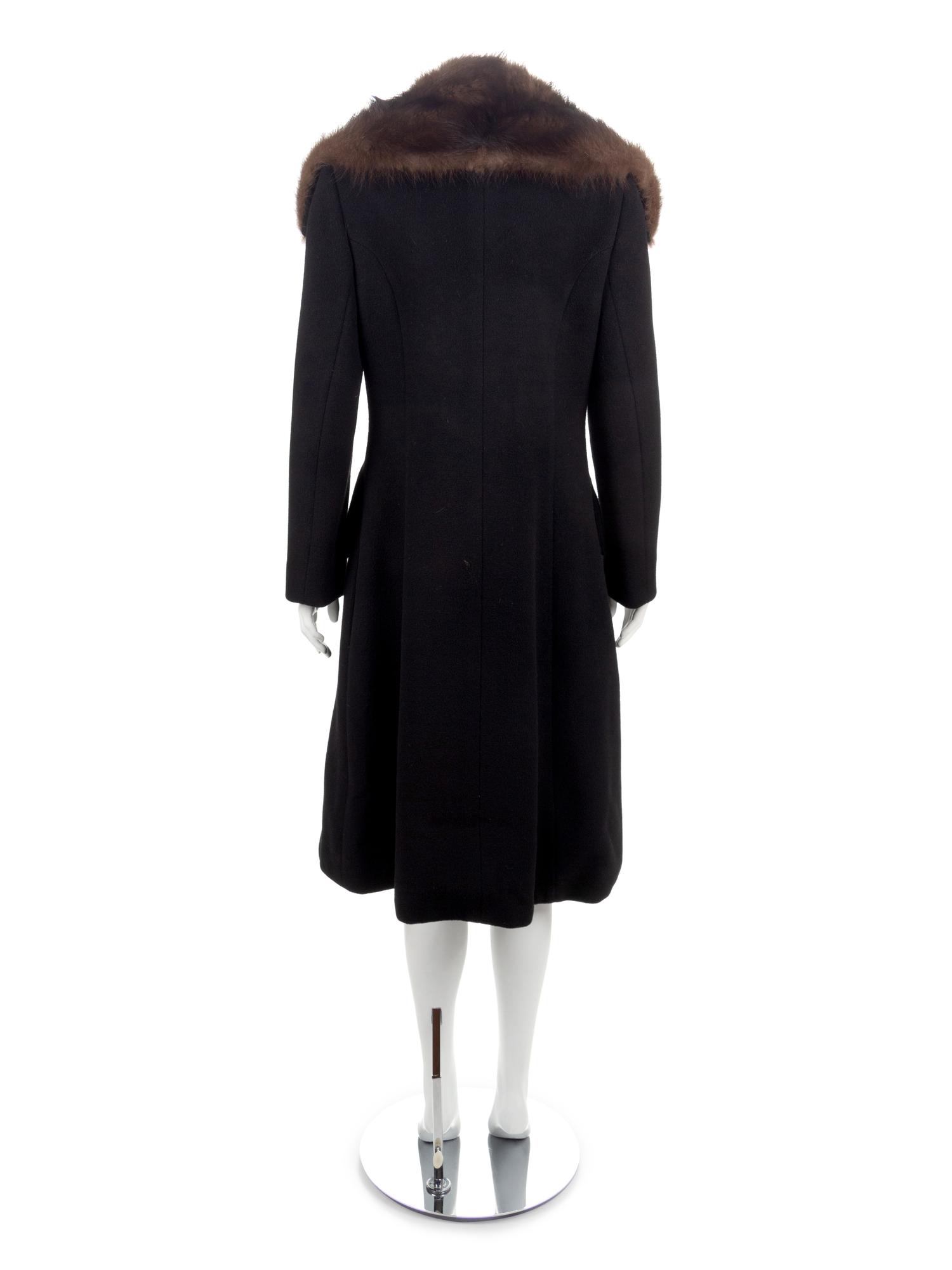 Black Wool Coat with Fur Collar, 1990s