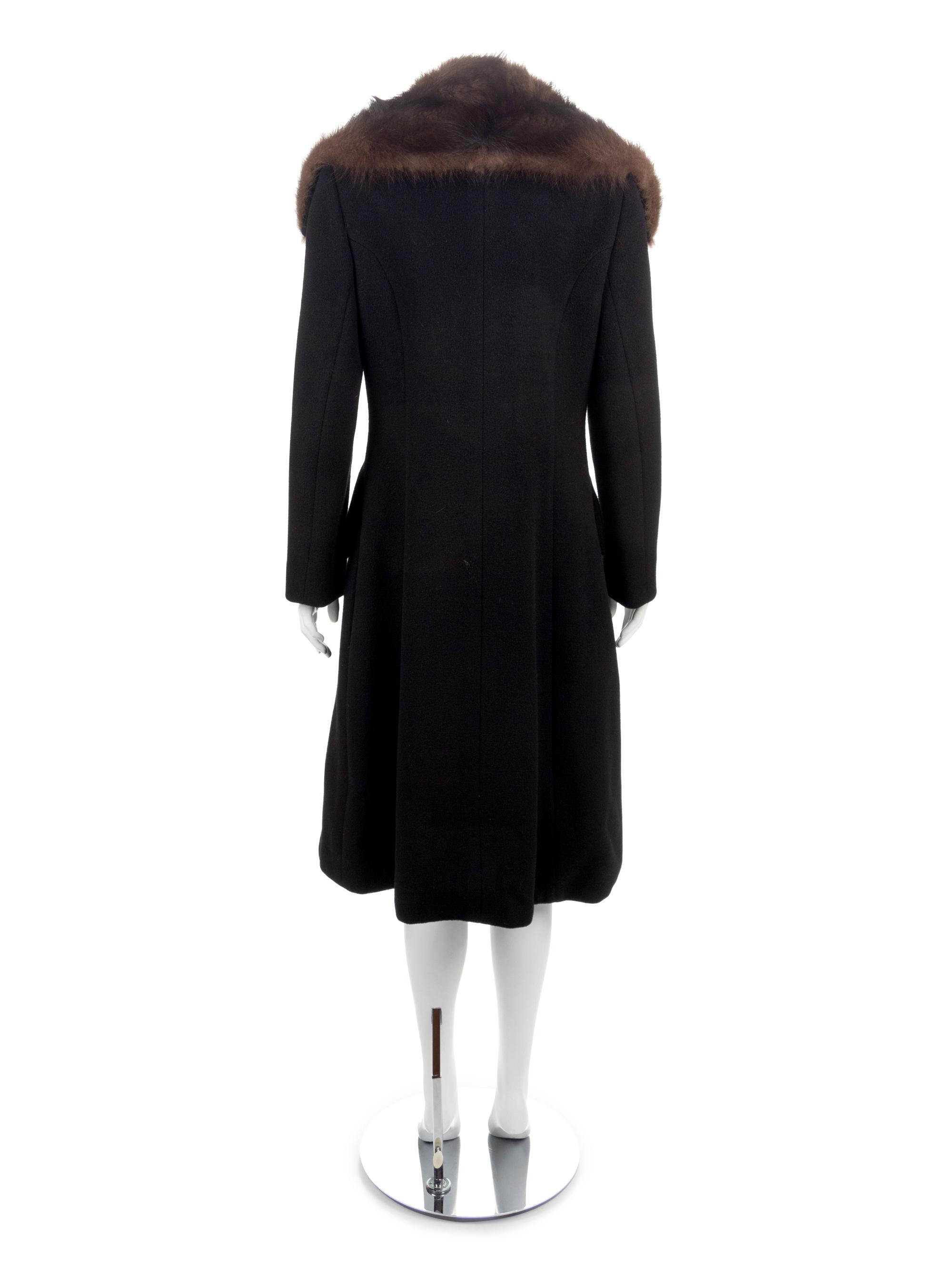 Black Wool Coat with Fur Collar, 1990s