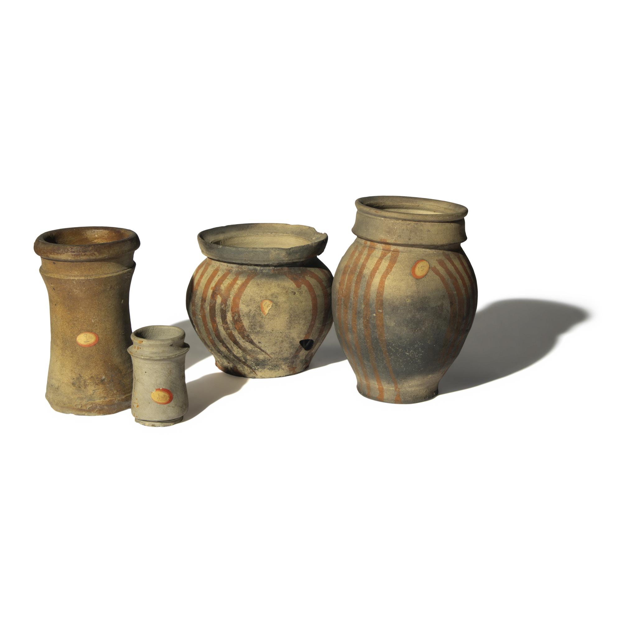 Four French Earthenware and Terracotta Funerary Vessels and Pharmacy Jars
