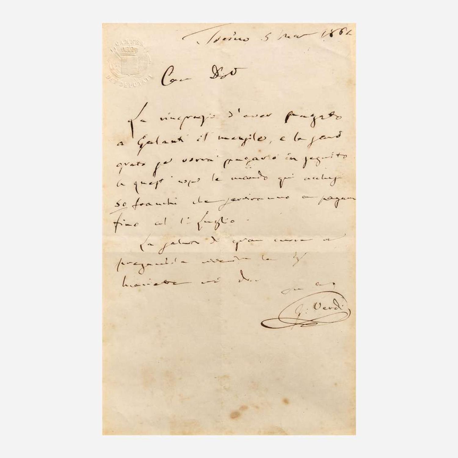 [Autographs & Manuscripts] Verdi, Giuseppe Autograph letter, signed
