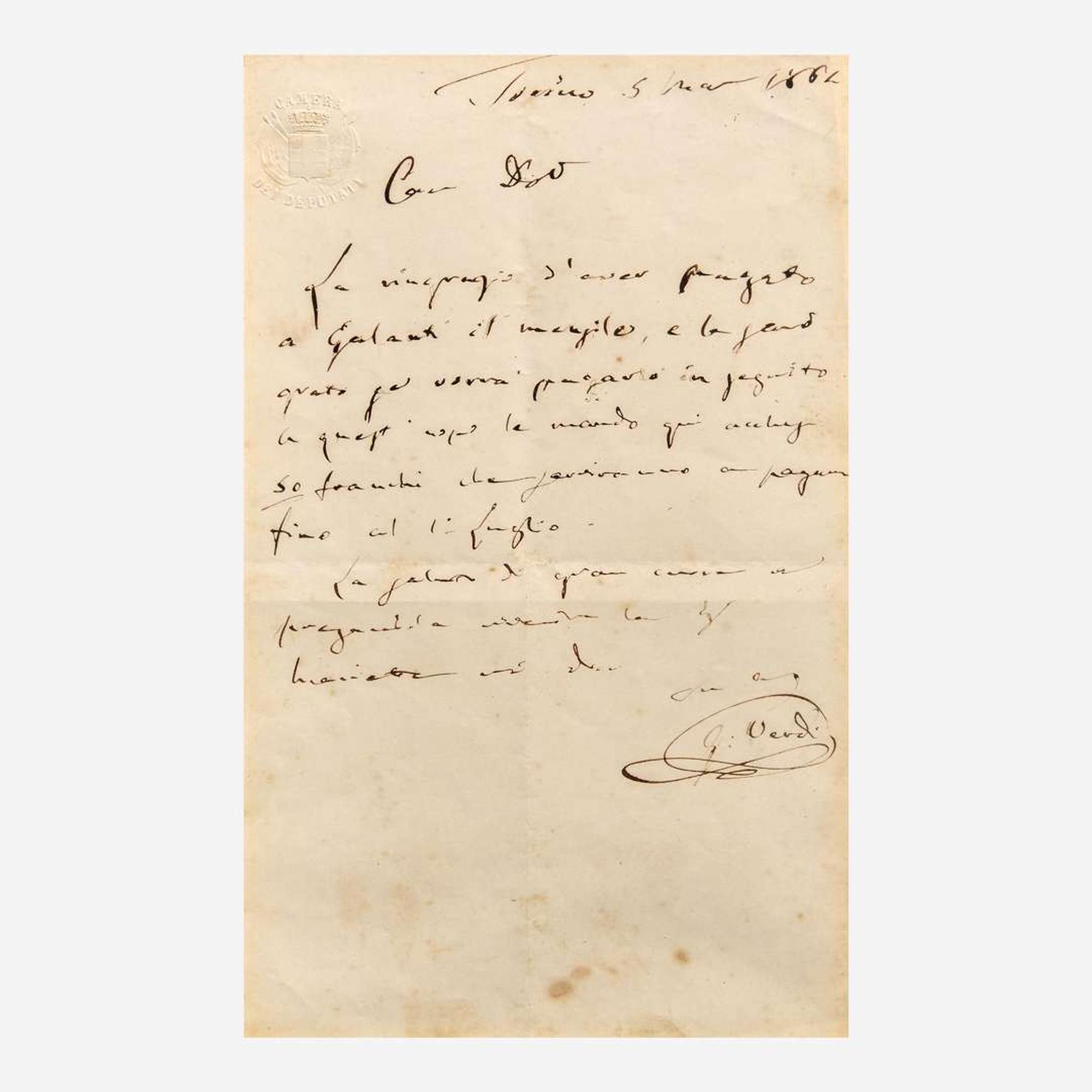 [Autographs & Manuscripts] Verdi, Giuseppe Autograph letter, signed