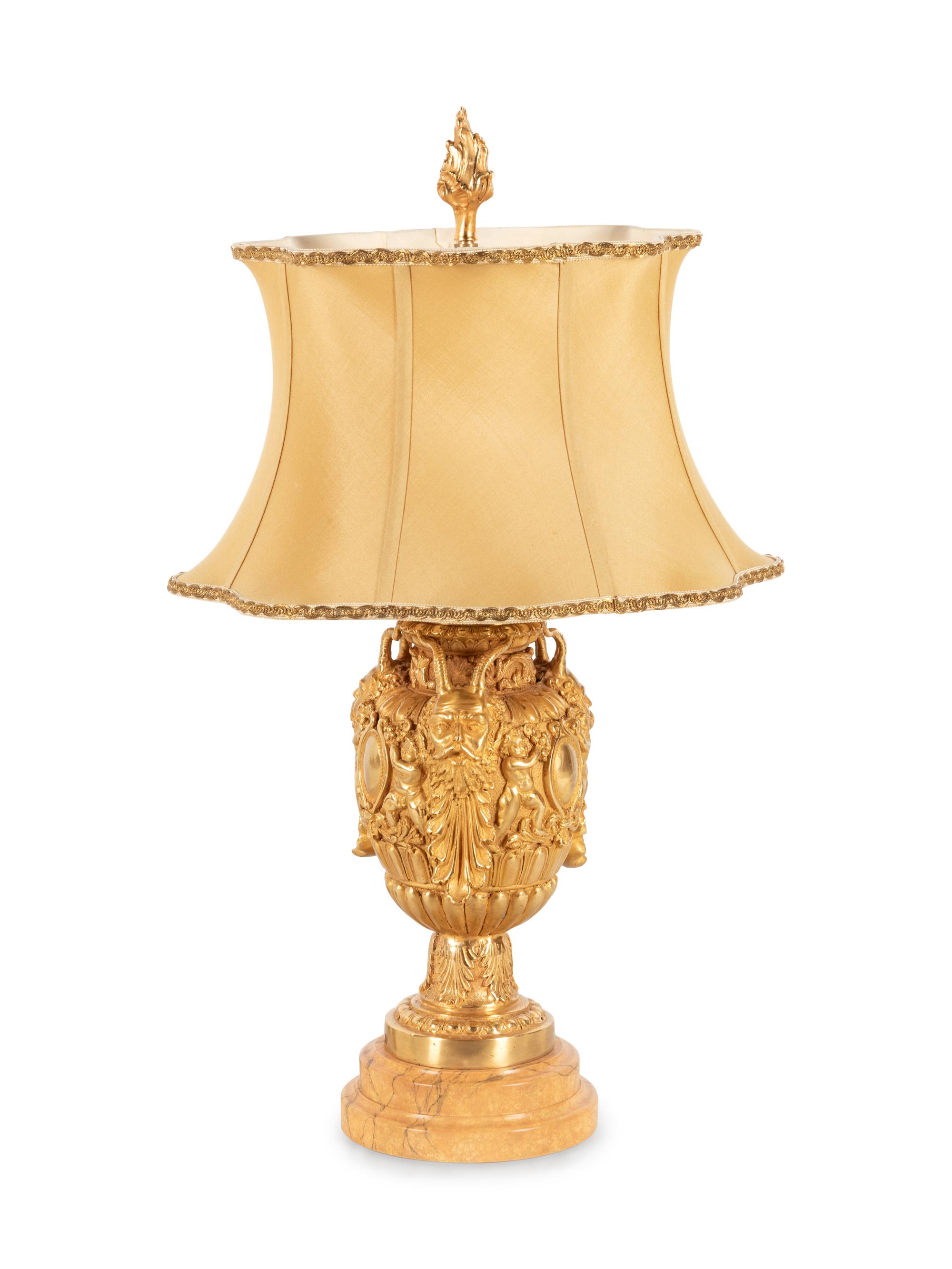 A Neoclassical Gilt Bronze Mask-Decorated Urn