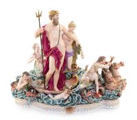 A Pair of Large Meissen Porcelain Groups Depicting Neptune and the Triumph of Amphitrite Height of tallest 16 7/8 x width of widest 24 — AFTER THE MODEL BY JOHANN JOACHIM KANDLER, SECOND HALF 19TH CENTURY