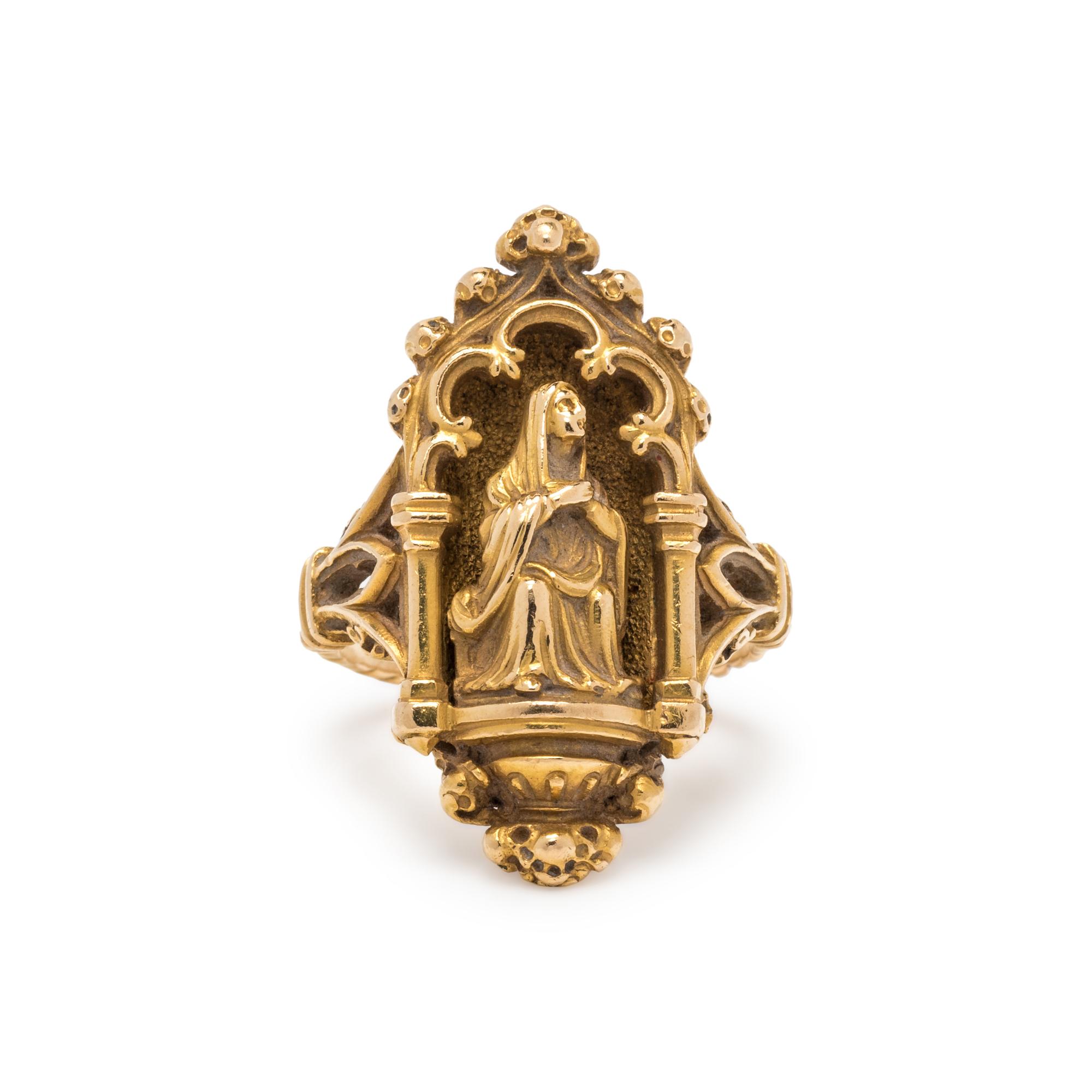 JULES & LOUIS WIESE, GOTHIC REVIVAL, YELLOW GOLD RING