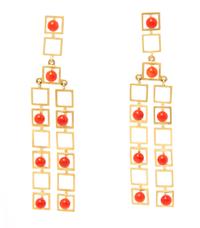A Pair of Yellow Gold and Coral Dangle Earrings, 7.20 dwts.