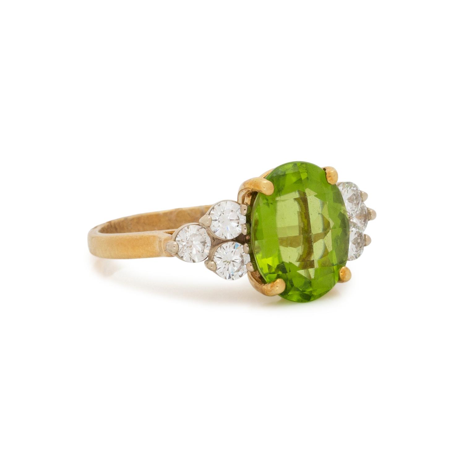 YELLOW GOLD, PERIDOT, AND DIAMOND RING