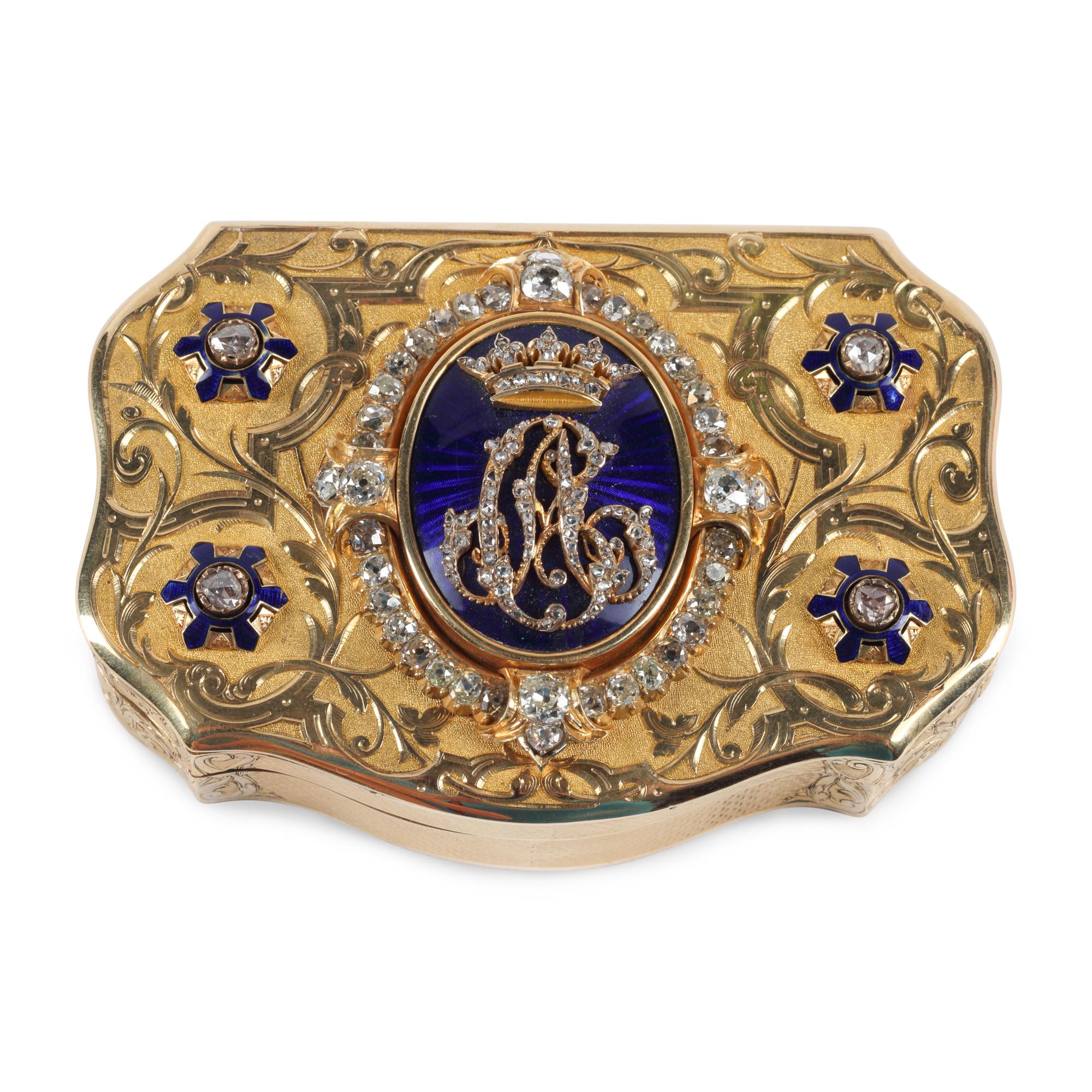 A French Gold, Diamond, and Guilloché Enamel Snuff Box