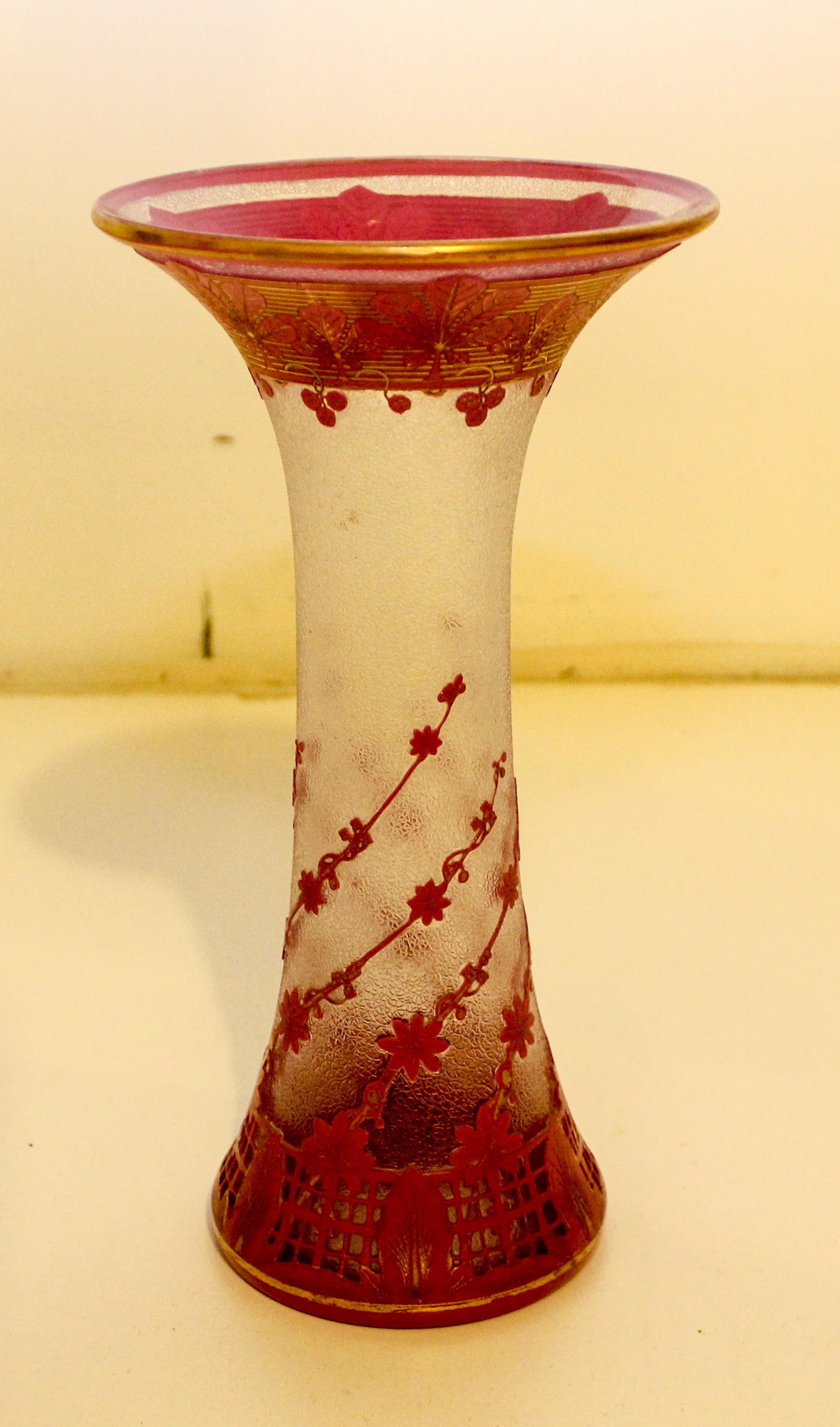 A Cameo Glass Vase Attributed to Mont Joye Height 9 3/4 inches.