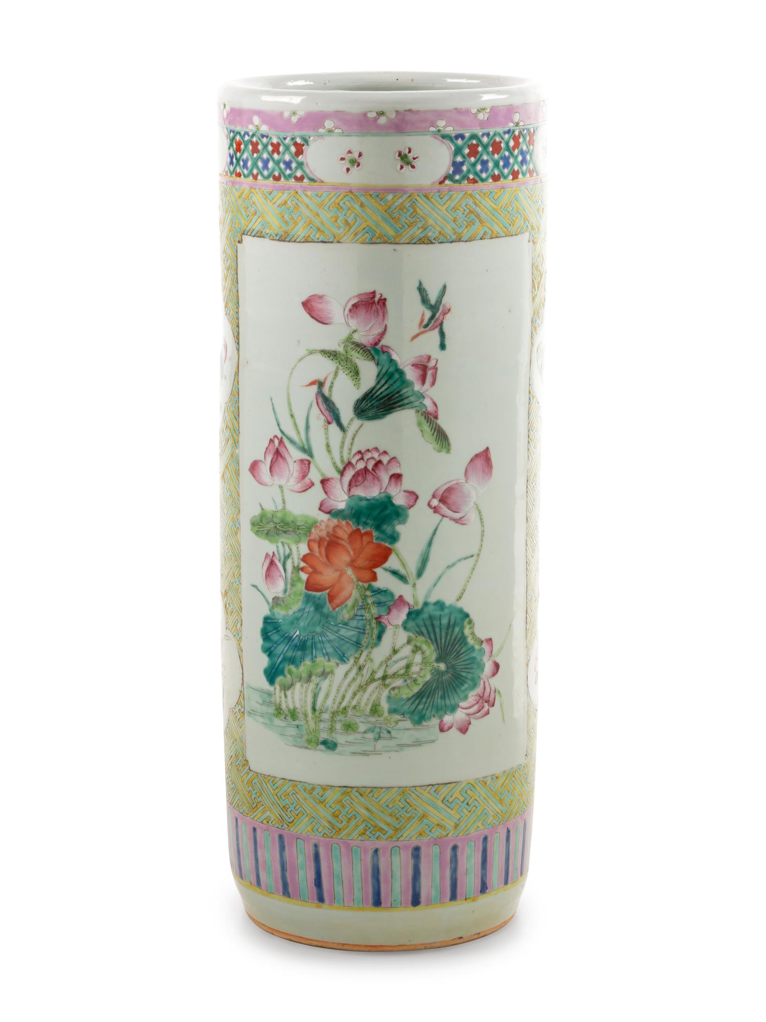 A Famille Rose Porcelain Umbrella Stand