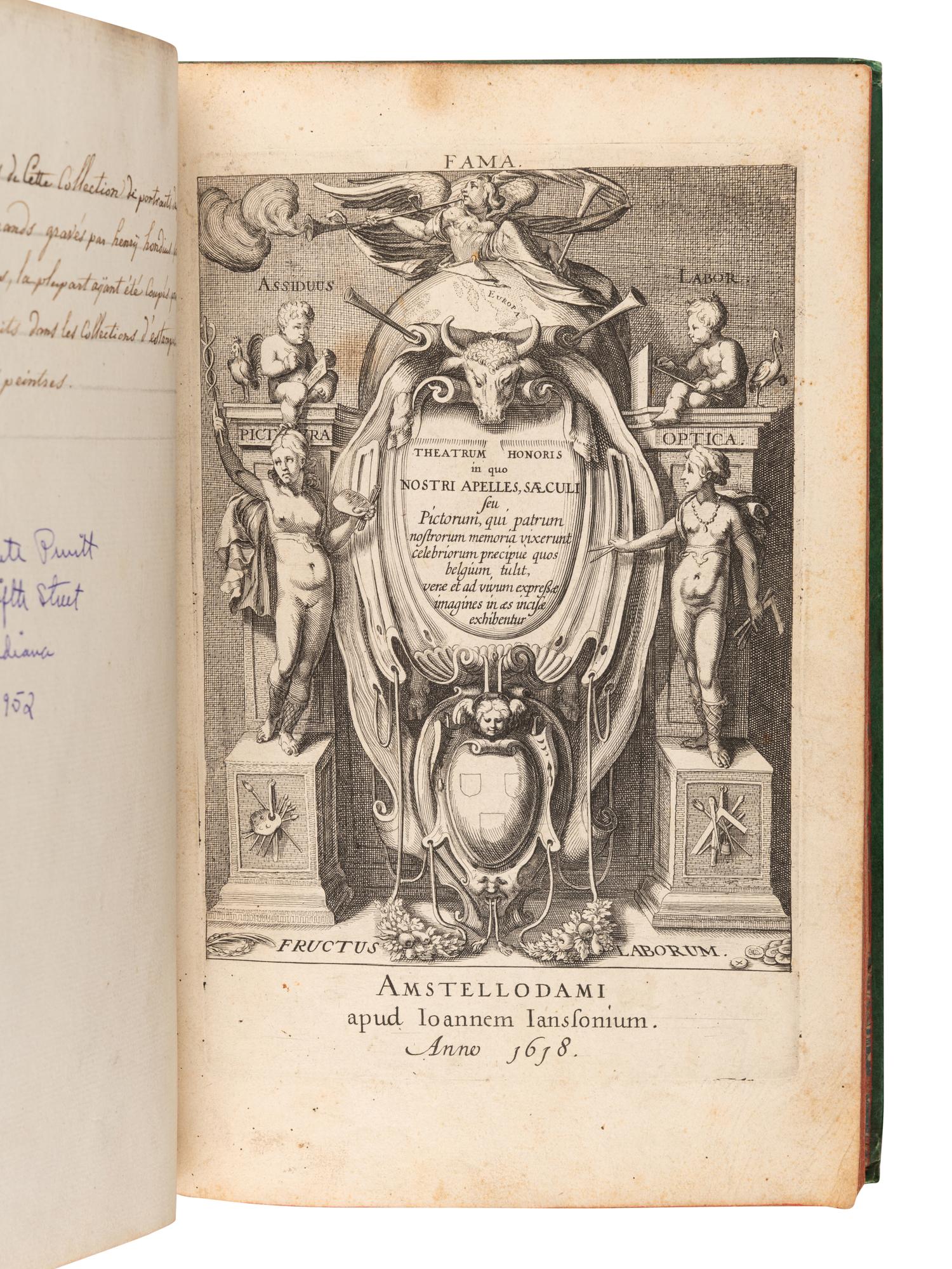 [PORTRAITS]. T heatrum honoris in quo nostri Apelles, saeculi seu Pictorum, qui patrum nostrorum memoria vixerunt celebriorum praecipue quos Belgium tulit, verae et ad vivum expressae imagines in aes incisa exhibentur . Amsterdam: Joannes Janssonius, 1618.