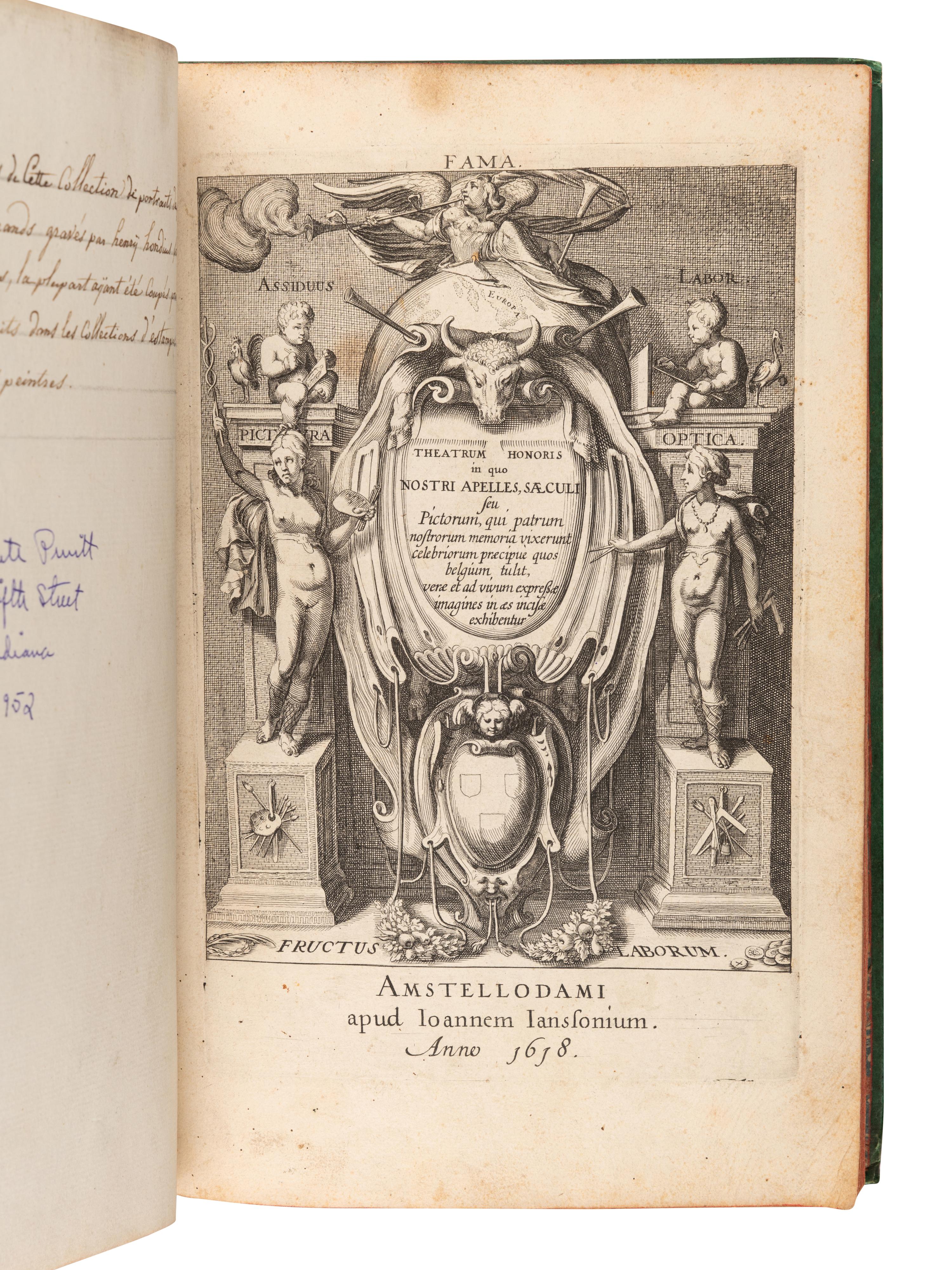 [PORTRAITS]. T heatrum honoris in quo nostri Apelles, saeculi seu Pictorum, qui patrum nostrorum memoria vixerunt celebriorum praecipue quos Belgium tulit, verae et ad vivum expressae imagines in aes incisa exhibentur . Amsterdam: Joannes Janssonius, 1618.