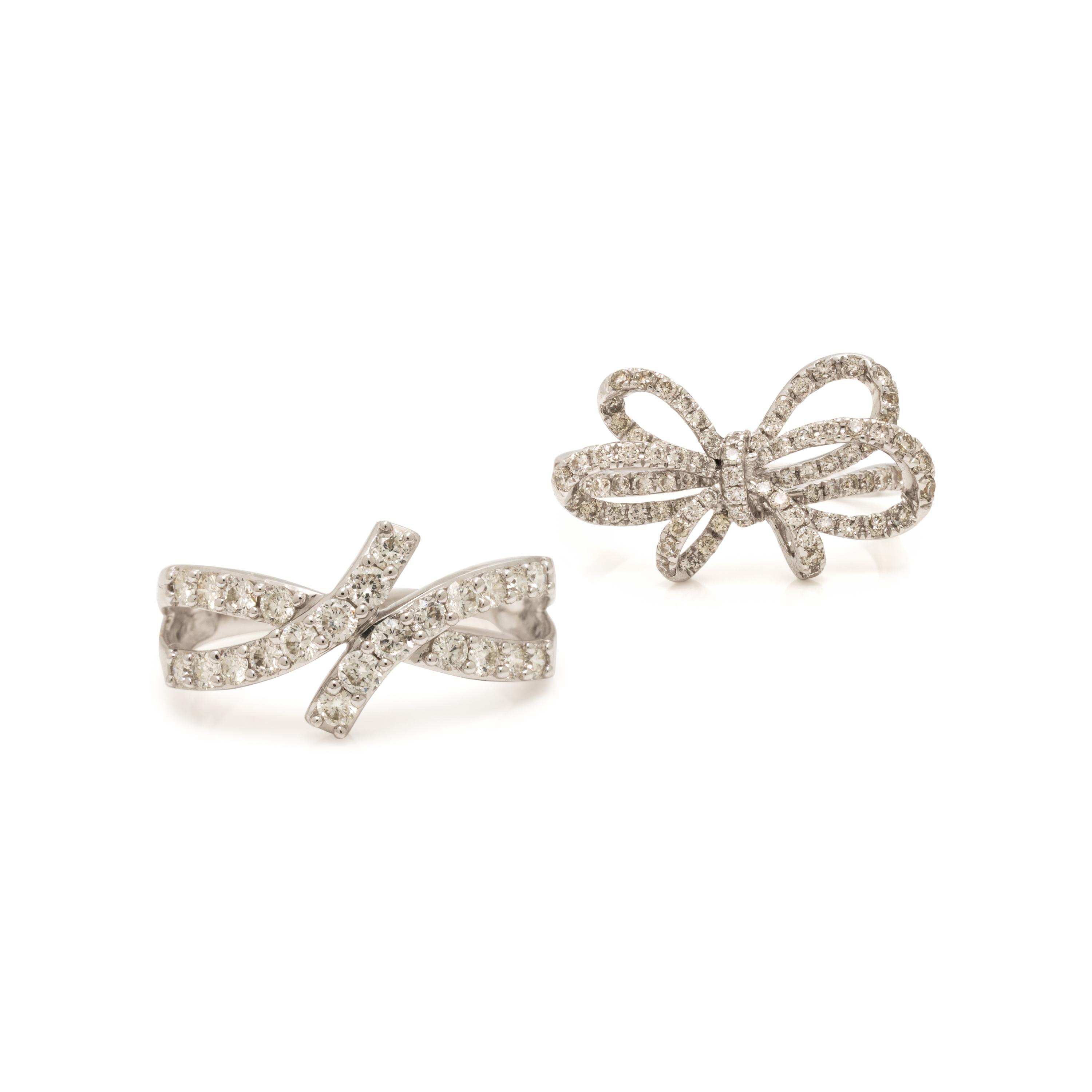 Two White Gold and Diamond Ribbon Rings