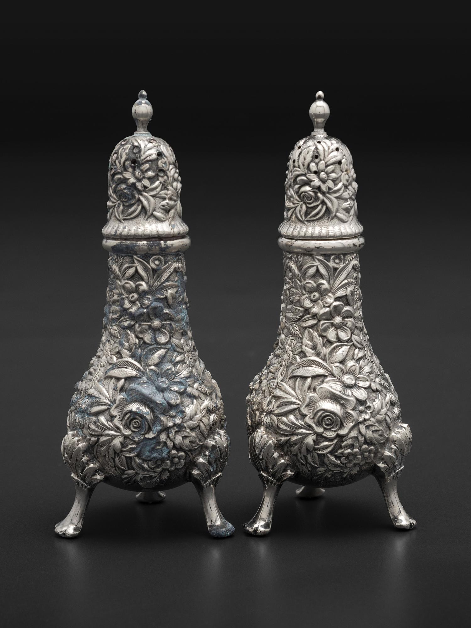 Seven American Repousse Silver Table Articles