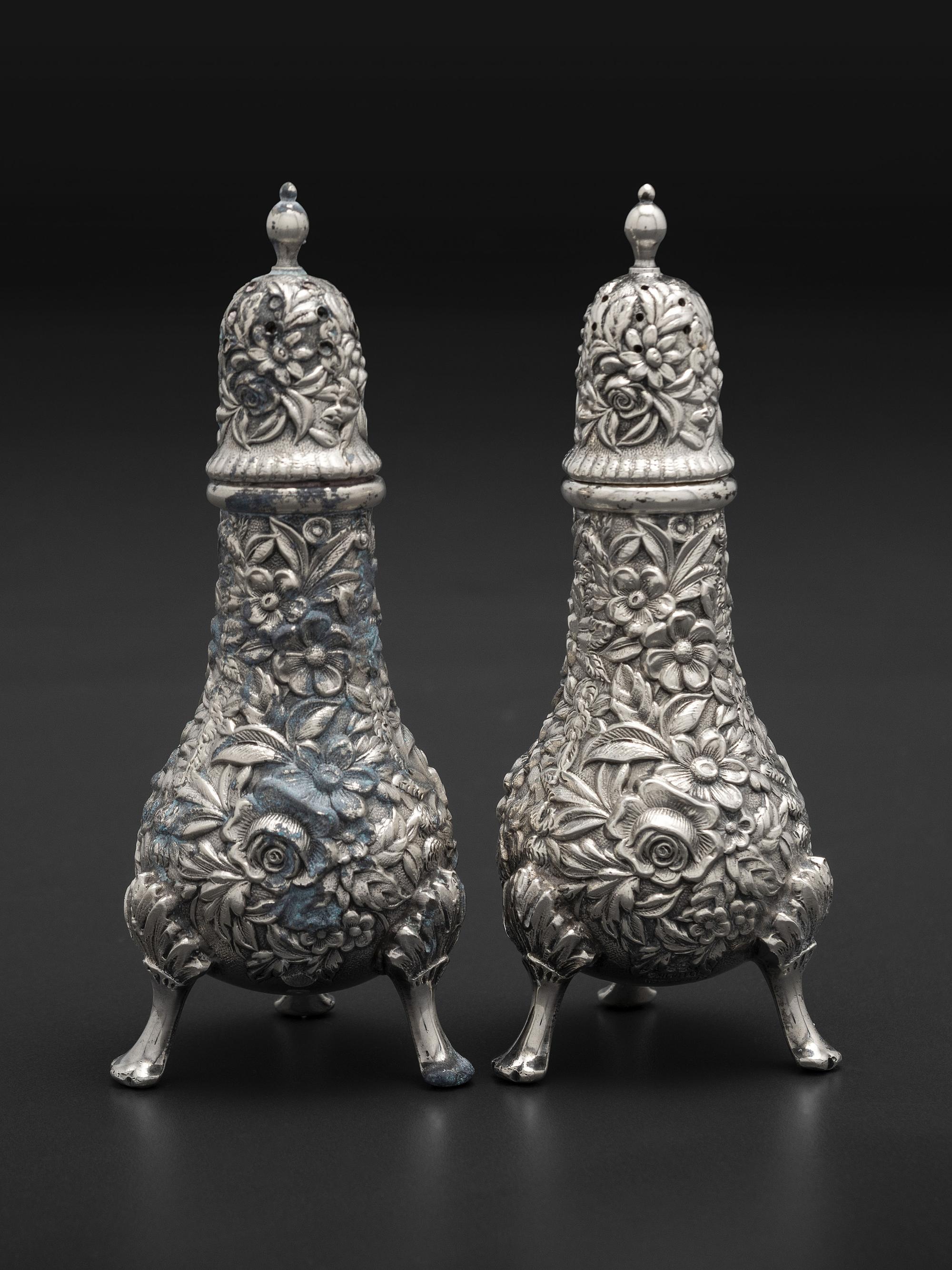 Seven American Repousse Silver Table Articles