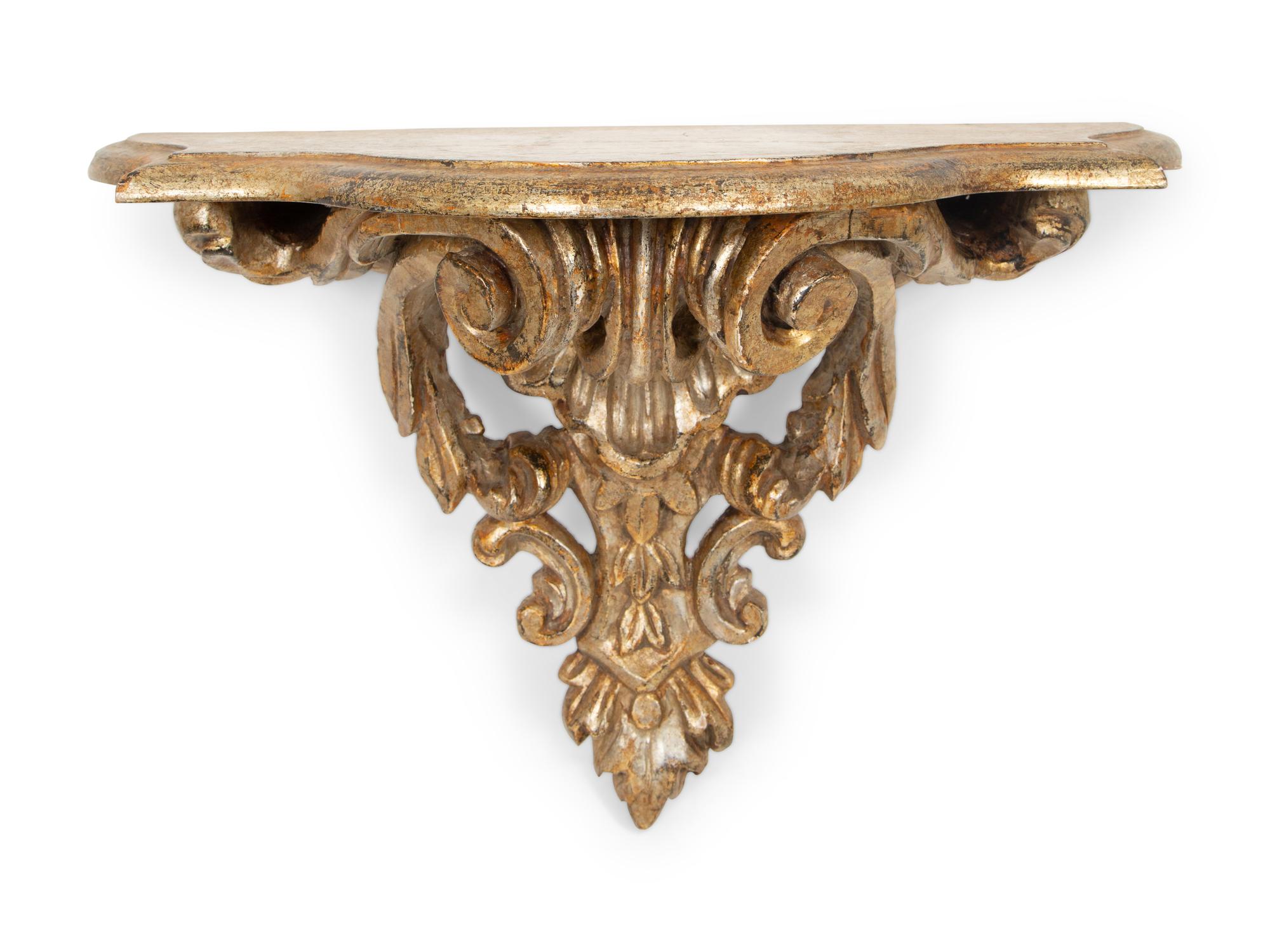 A Pair of Italian Silver Gilt Carved Rococo Style Wall Brackets