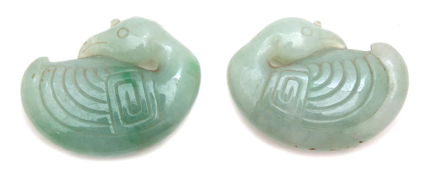A Pair of Chinese Carved Jade Figures of Resting Ducks