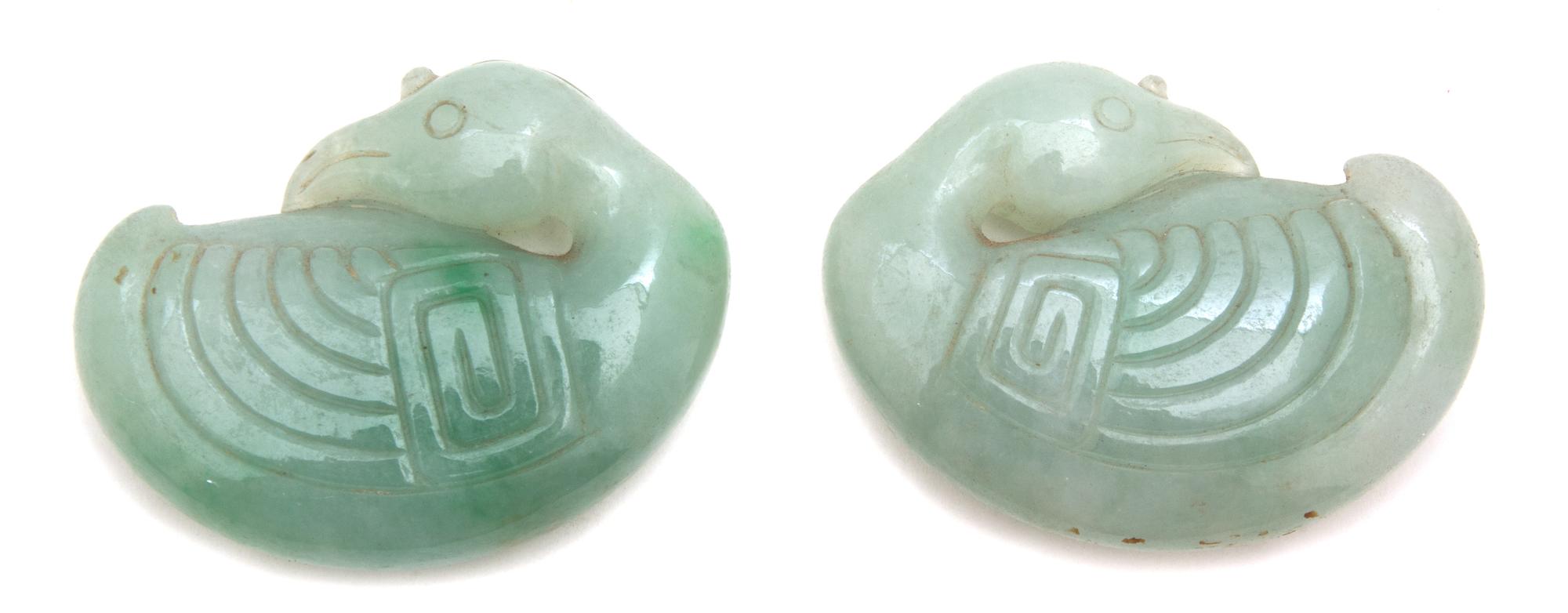 A Pair of Chinese Carved Jade Figures of Resting Ducks