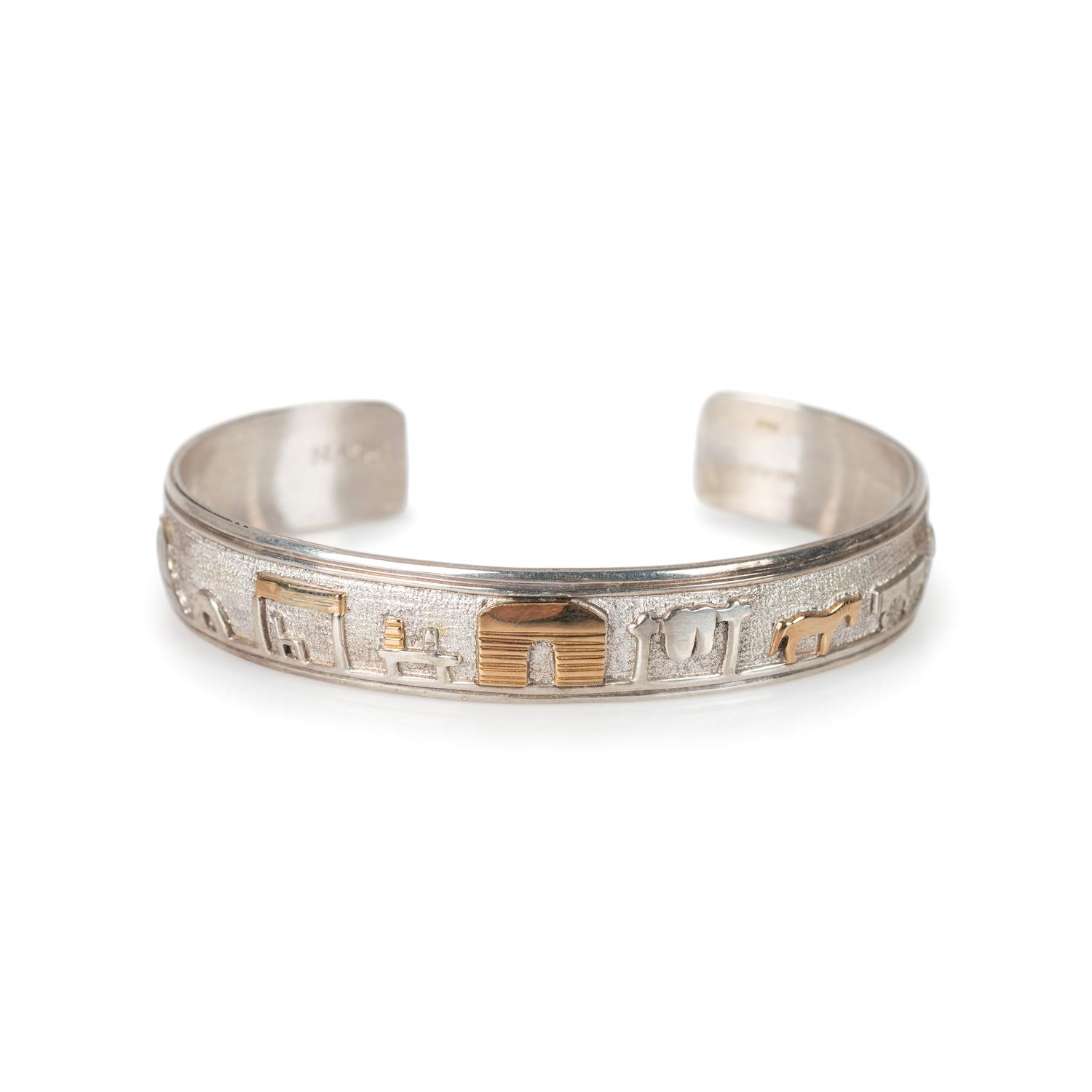 Navajo and Kewa Sterling Silver Necklace AND Cuff Bracelets, with 14K Gold Accents