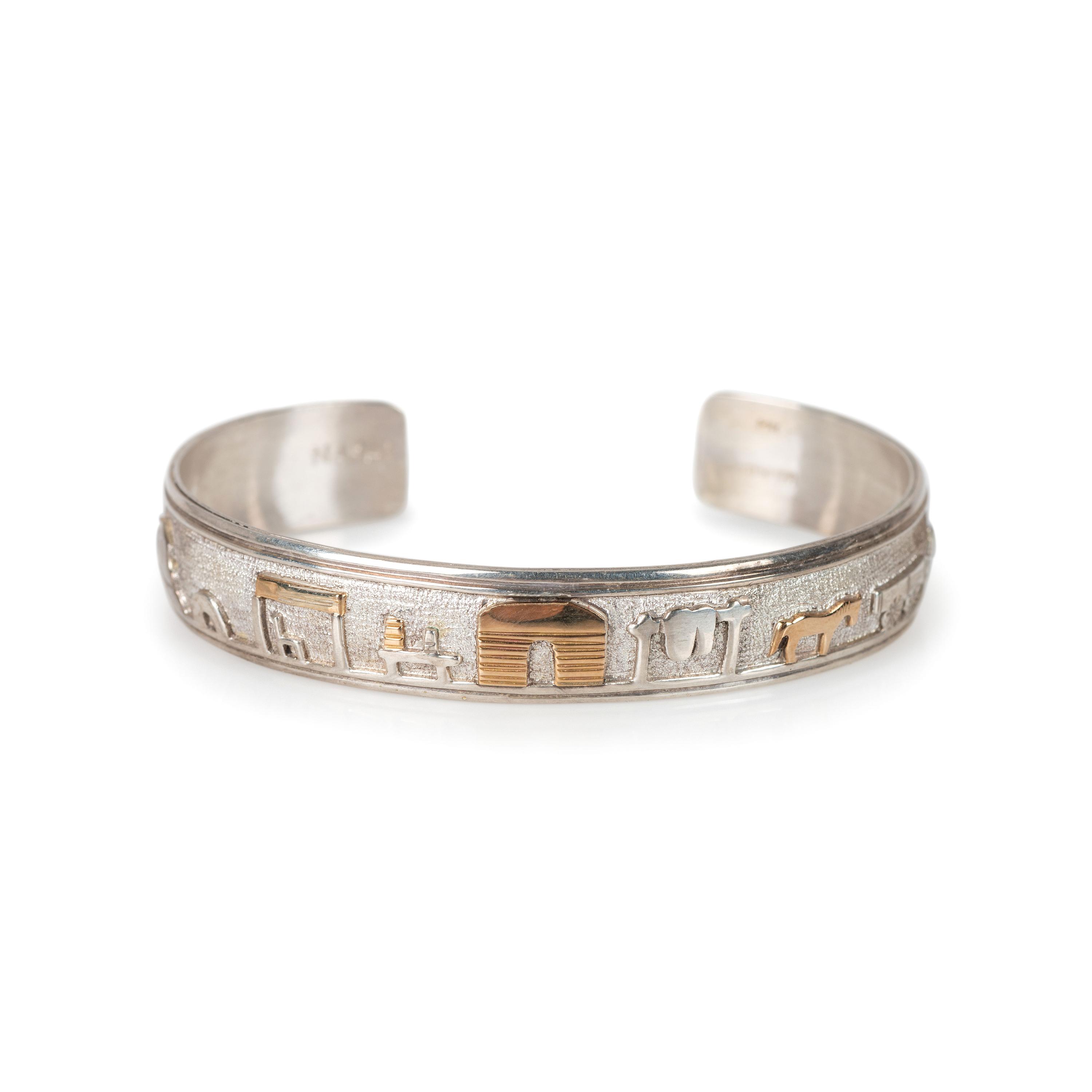 Navajo and Kewa Sterling Silver Necklace AND Cuff Bracelets, with 14K Gold Accents