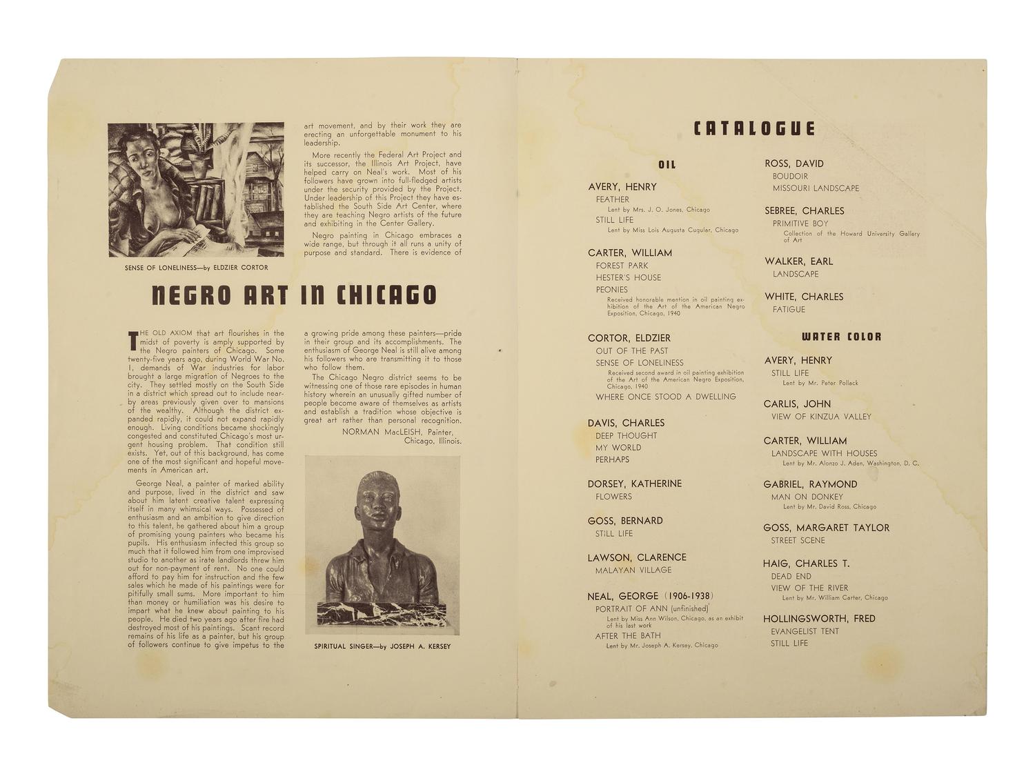 [ART]. MacLeish, Norman. Exhibition of Negro Artists of Chicago . Washington, DC: Howard University Gallery of Art, 1941.