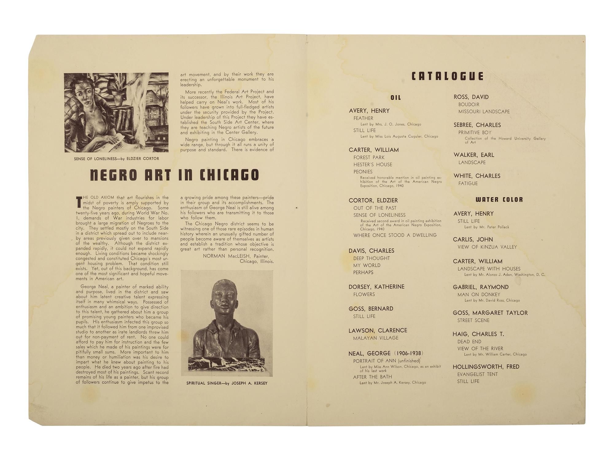 [ART]. MacLeish, Norman. Exhibition of Negro Artists of Chicago . Washington, DC: Howard University Gallery of Art, 1941.