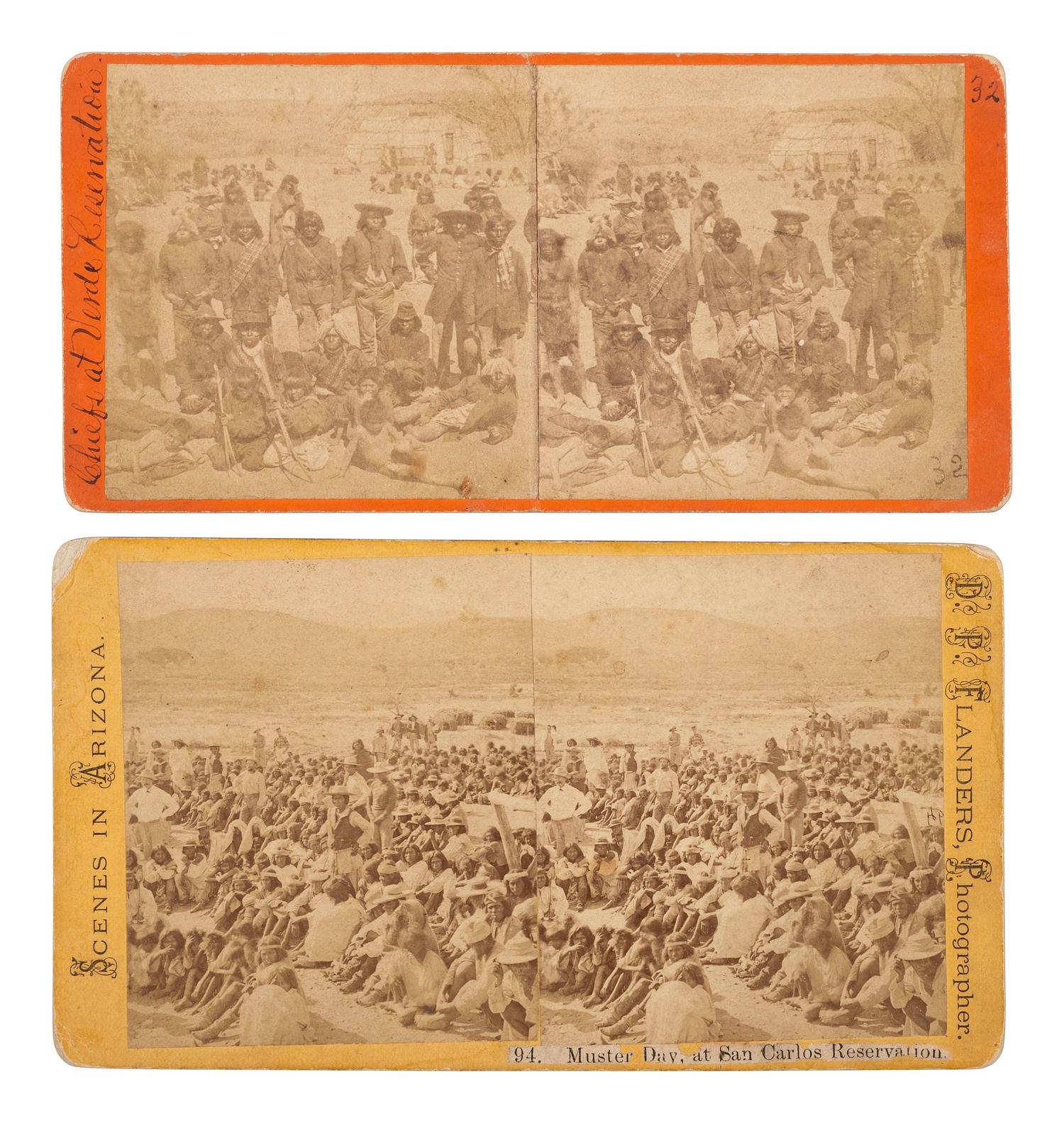 [NATIVE AMERICANS]. FLANDERS & PENELON, photographers. A group of 2 stereoviews of Native American subjects taken at Verde and San Carlos Reservations. Arizona: [Spring-Summer 1874].
