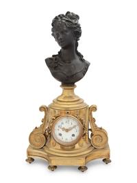 A French Gilt and Patinated Bronze Clock with a Bust of a Lady