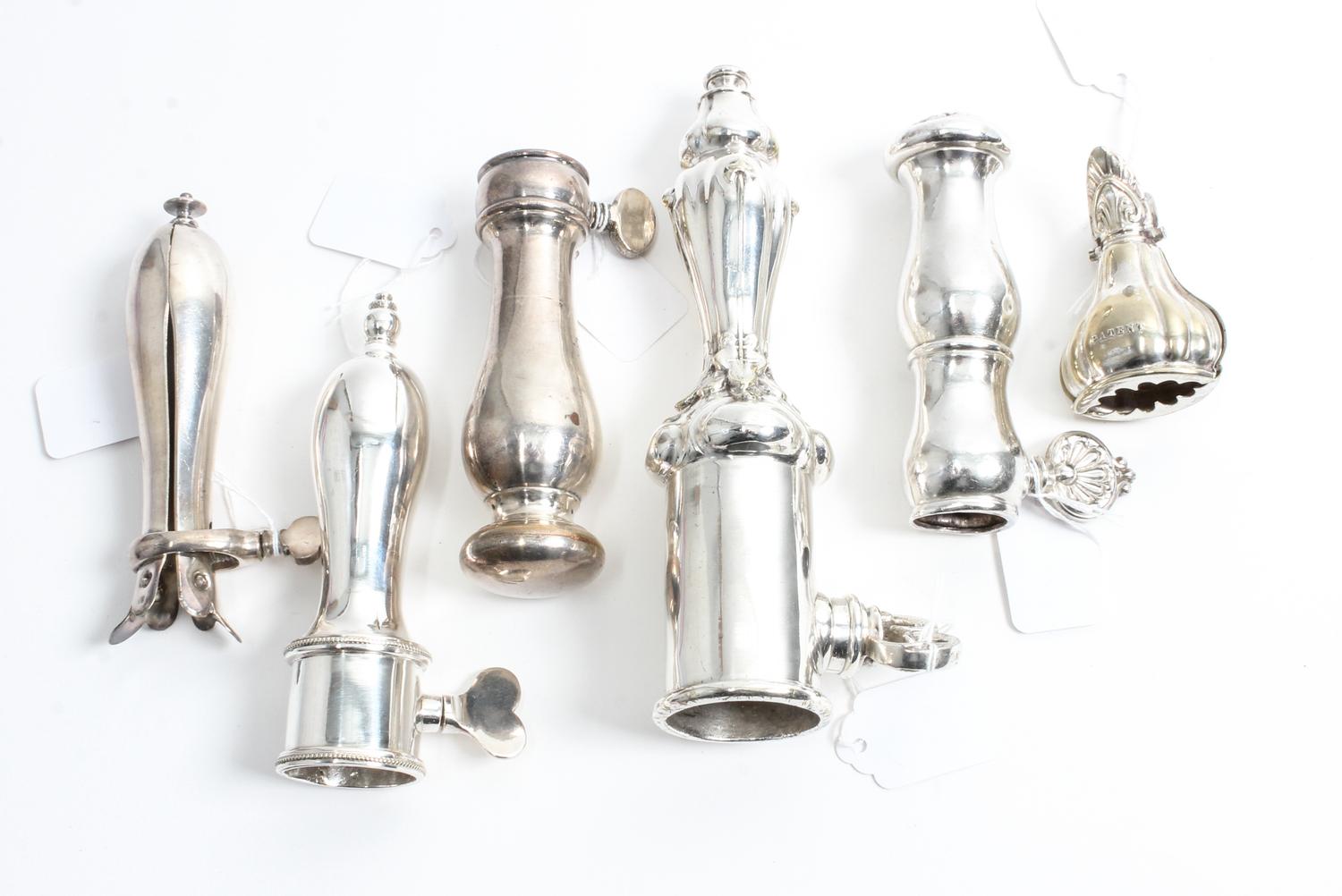 A Group of Six Silver-Plate and Silvered-Metal Bone Holders, various makers, comprising a silver-plate example by Chrisotfle et Cie and