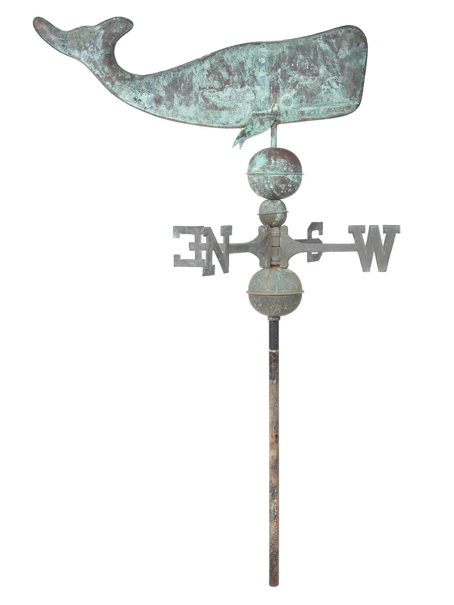 A Molded Copper Whale Weathervane