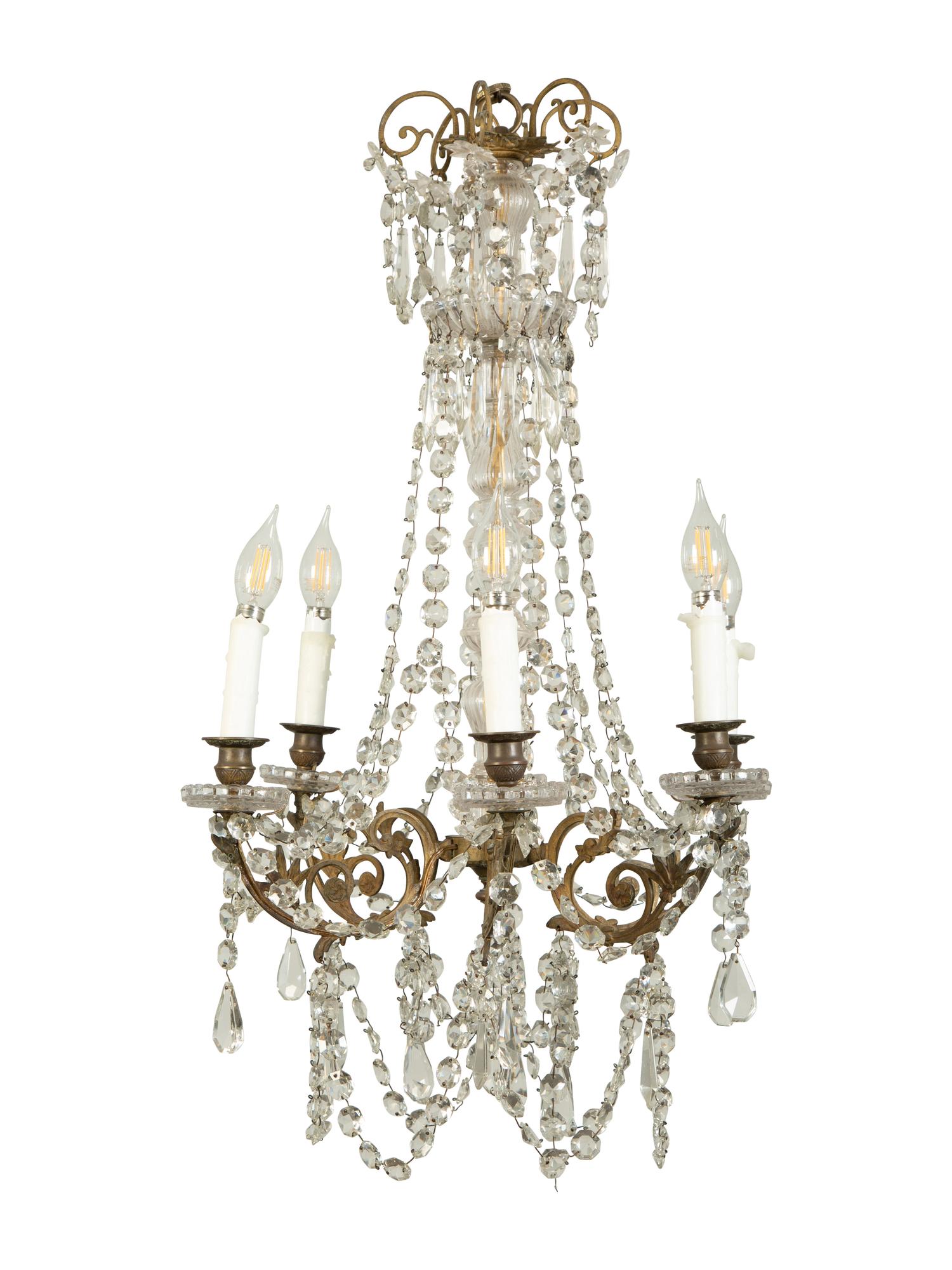 A Continental Gilt Metal Six-Light Chandelier