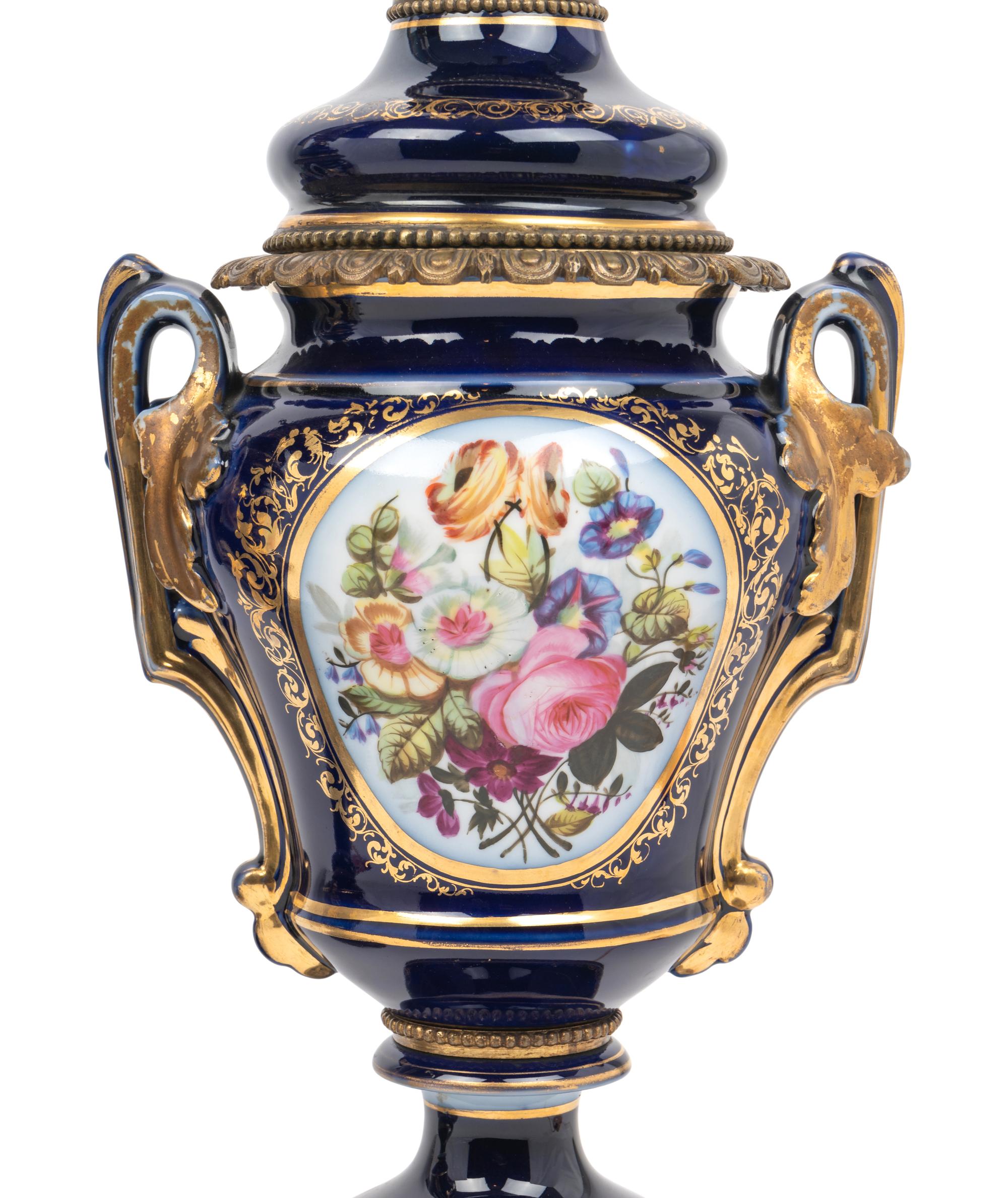 A Pair of French Porcelain Oil Lamps Converted to Electricity