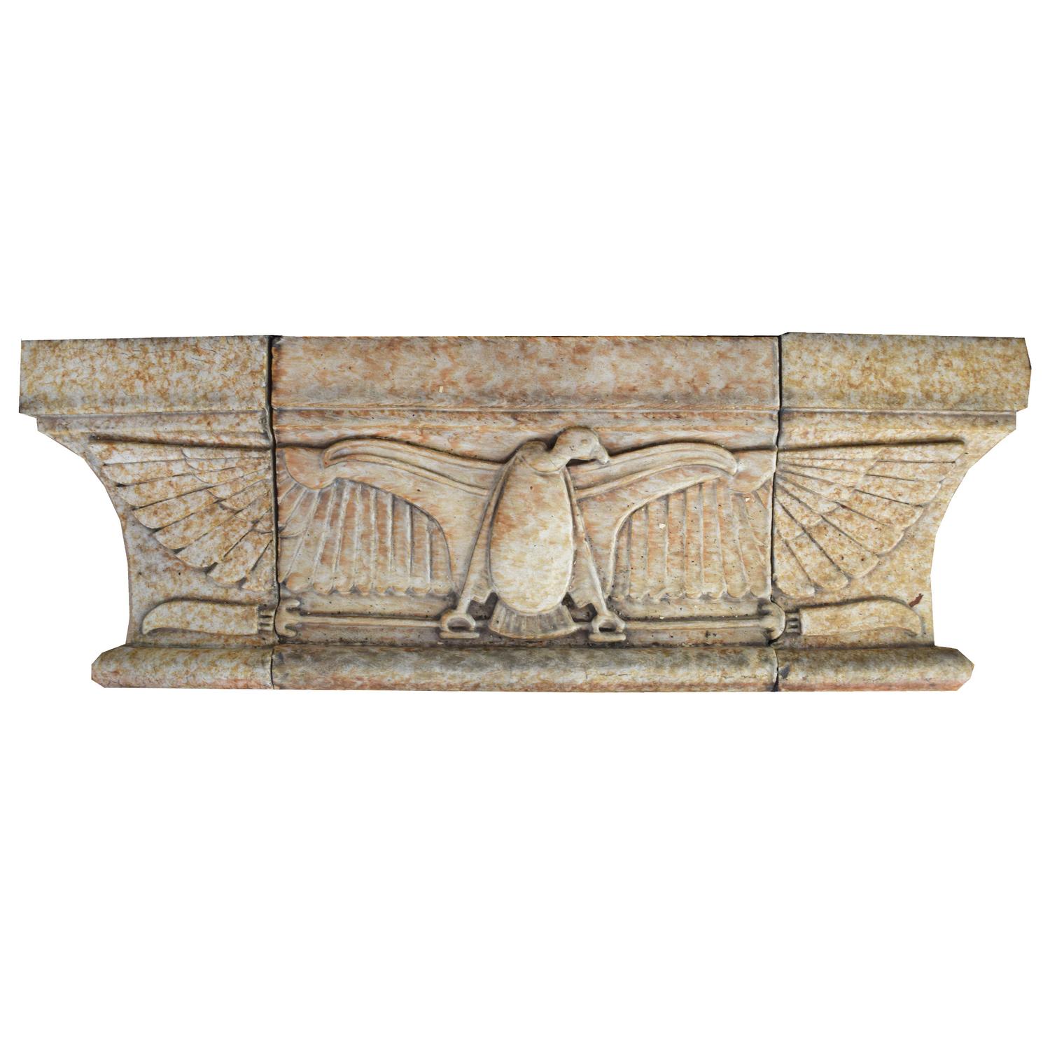 A Glazed Terra Cotta Triptych from the National Knights of Pythian Temple in Chicago, IL. 40.25" W x 7" D x 14.5" H — United States, Circa 1924