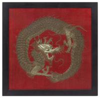A Southeast Asian Embroidered Silk Dragon Panel