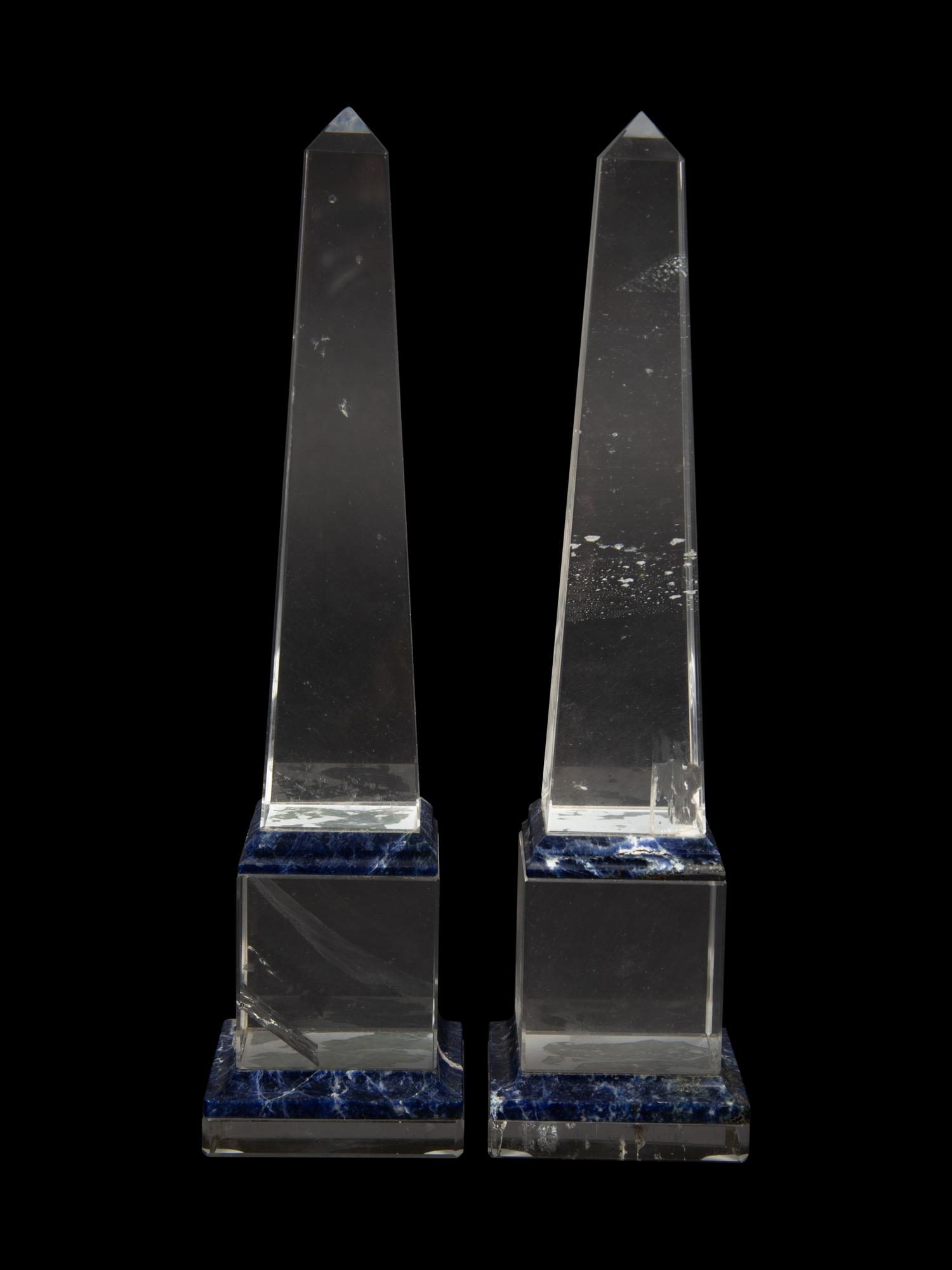 A Pair of Quartz and Lapis Lazuli Obelisks