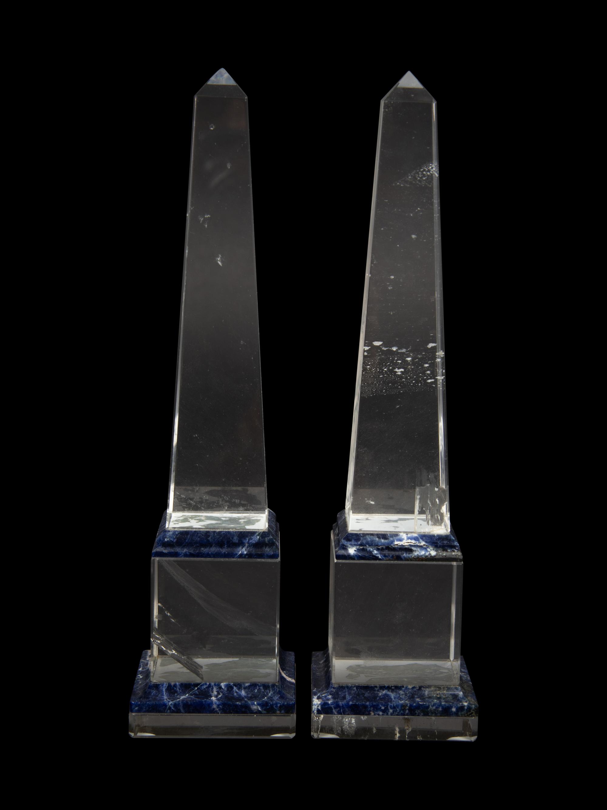 A Pair of Quartz and Lapis Lazuli Obelisks