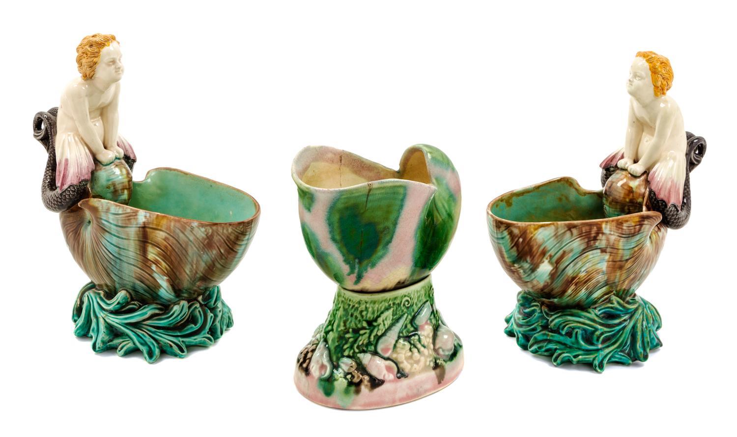 A Pair of Wedgwood Majolica Table Ornaments Height 9 3/4 inches. — CIRCA 1870