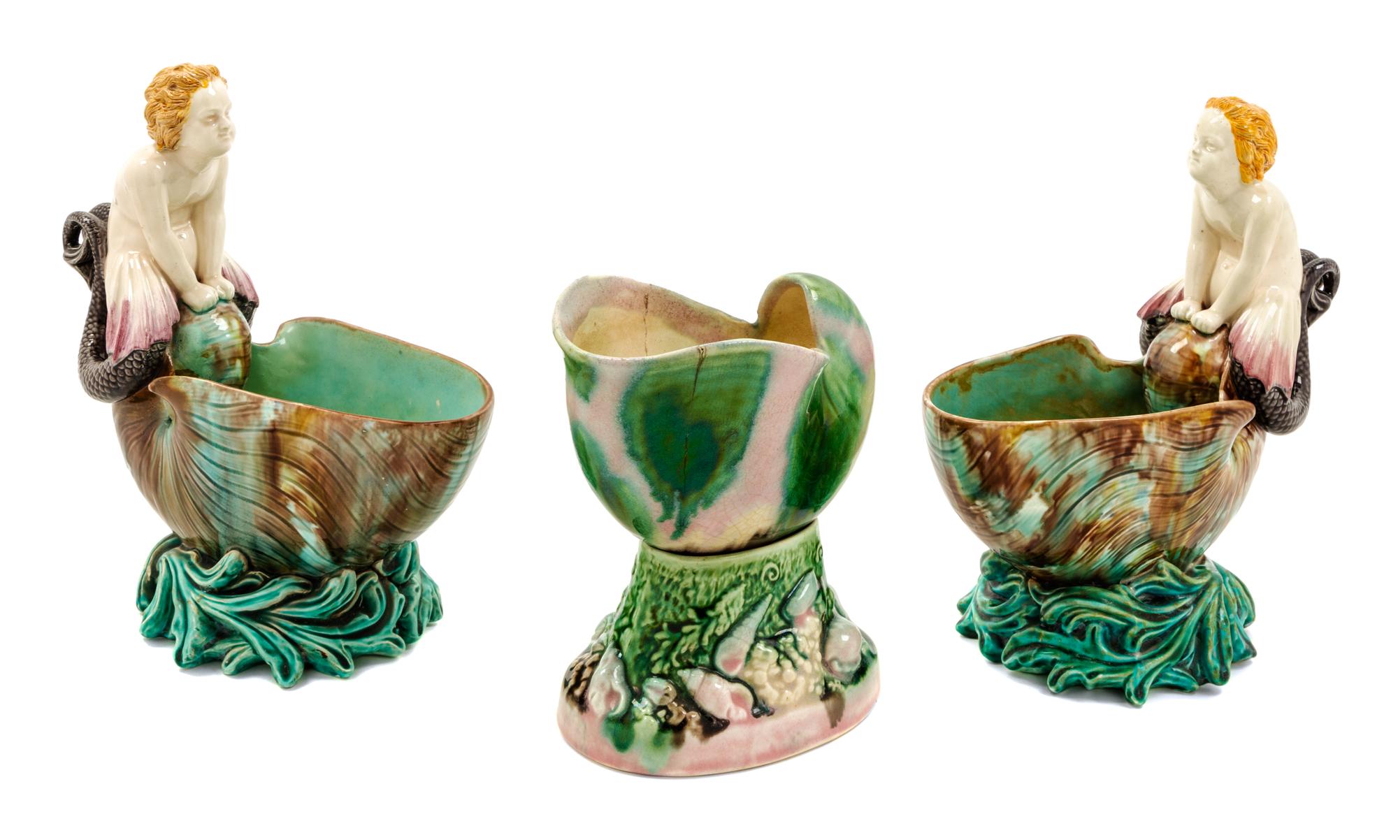 A Pair of Wedgwood Majolica Table Ornaments Height 9 3/4 inches. — CIRCA 1870