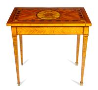 A Louis XVI Style Marquetry Table Height 29 x width 32 x depth 21 1/2 inches. — LATE 19TH CENTURY