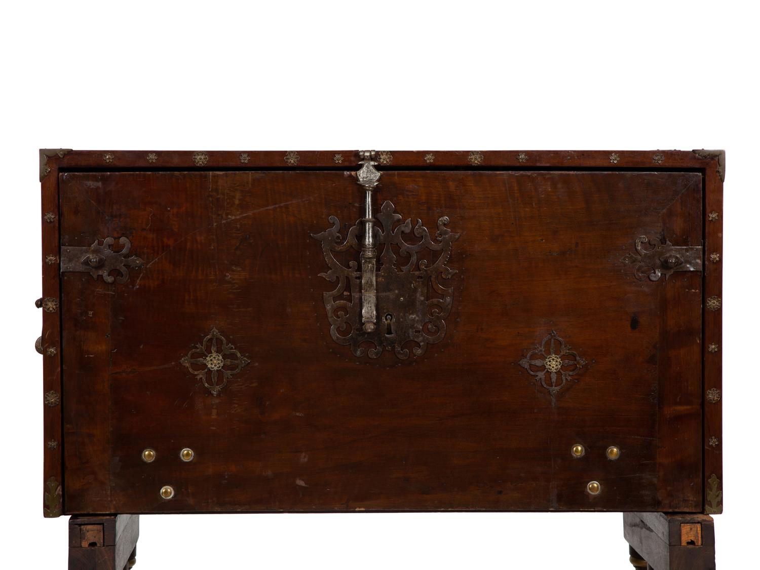 A Spanish Renaissance Style Walnut Vargueno on Later Stand