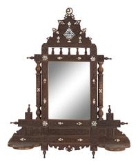 A Syrian Mother-of-Pearl Inlaid Walnut Mirrored Shelf
