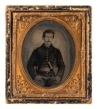 [CIVIL WAR]. 4 sixth plate images of armed soldiers, incl. tintype of soldier with Bowie knife.