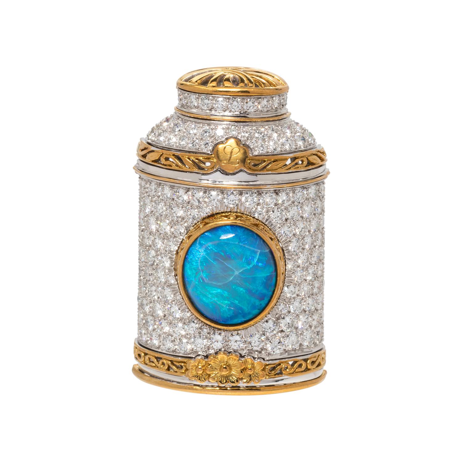NICHOLAS VARNEY, BLACK OPAL AND DIAMOND BROOCH