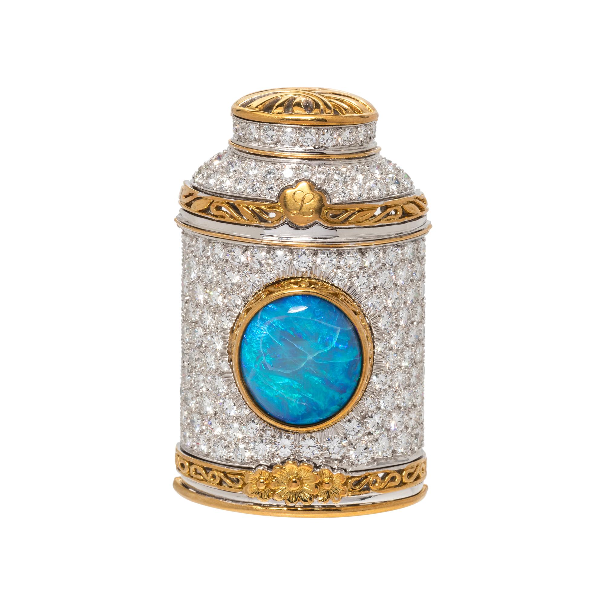 NICHOLAS VARNEY, BLACK OPAL AND DIAMOND BROOCH