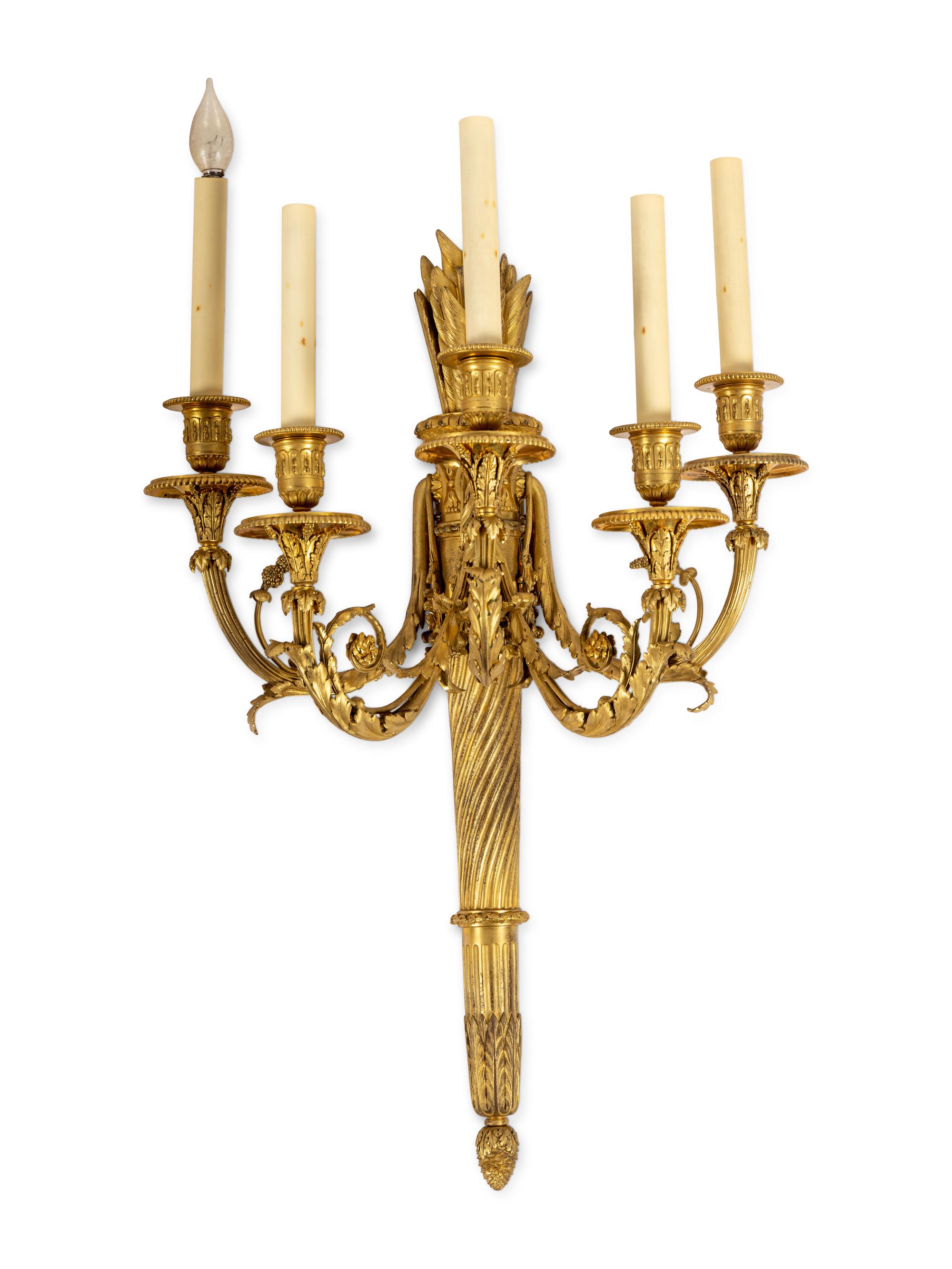 A Pair of Louis XVI Style Five-Light Sconces