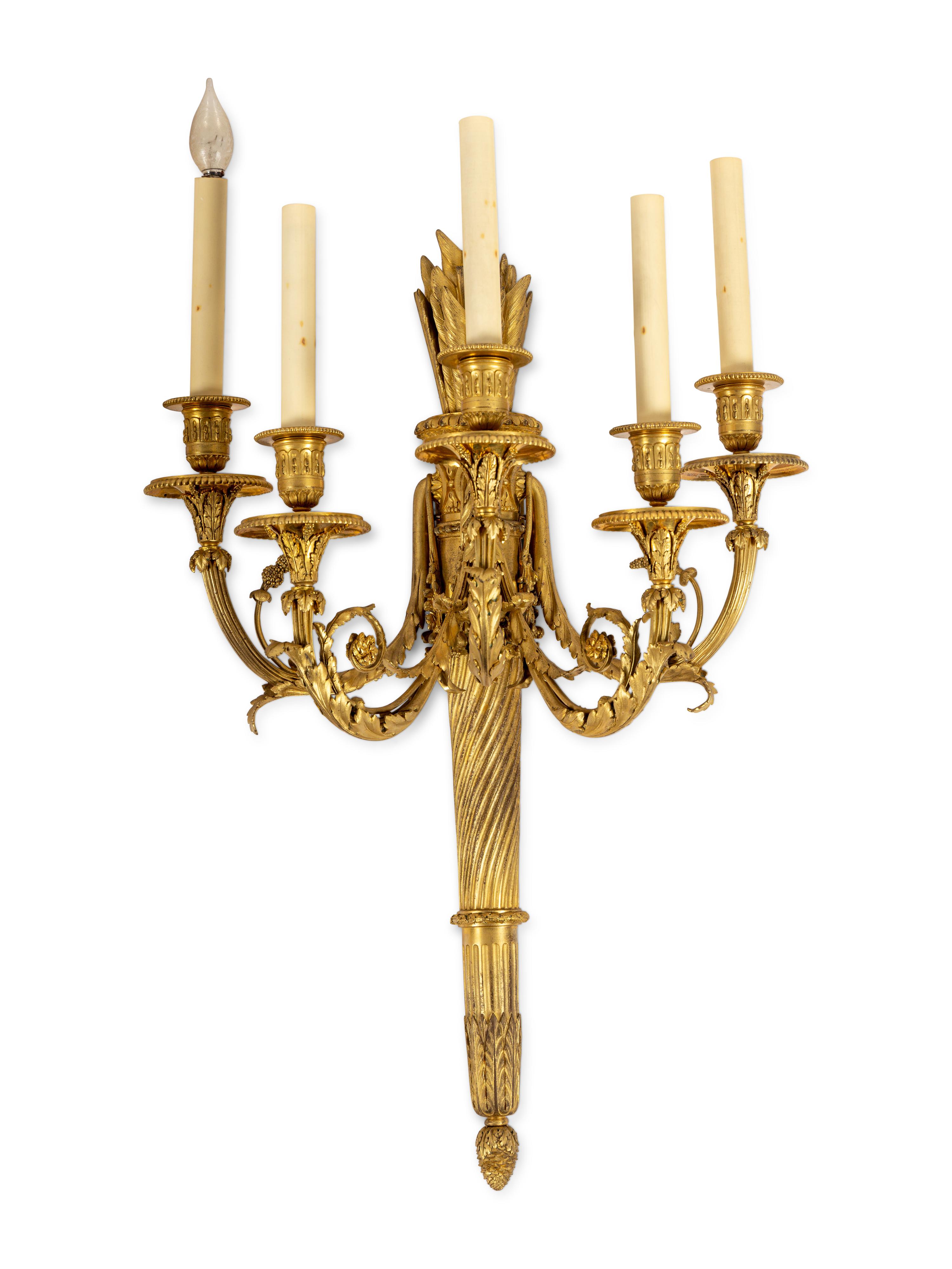 A Pair of Louis XVI Style Five-Light Sconces