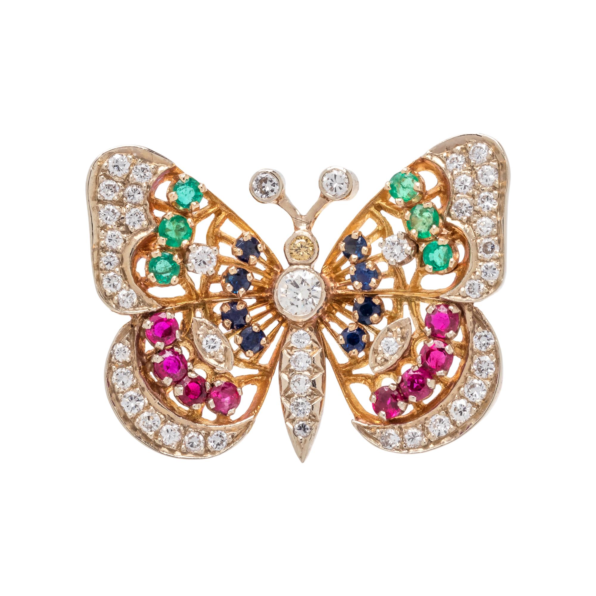 DIAMOND AND MULTIGEM BUTTERFLY PENDANT/BROOCH