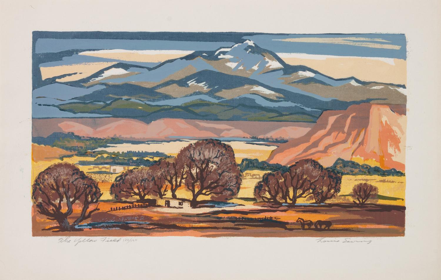 Four Works: A Santa Fe Church, edition 16/120; Atalaya Hill , edition 1/122; Indian Summer , edition 98/120; The Yellow Field , edition 120/120