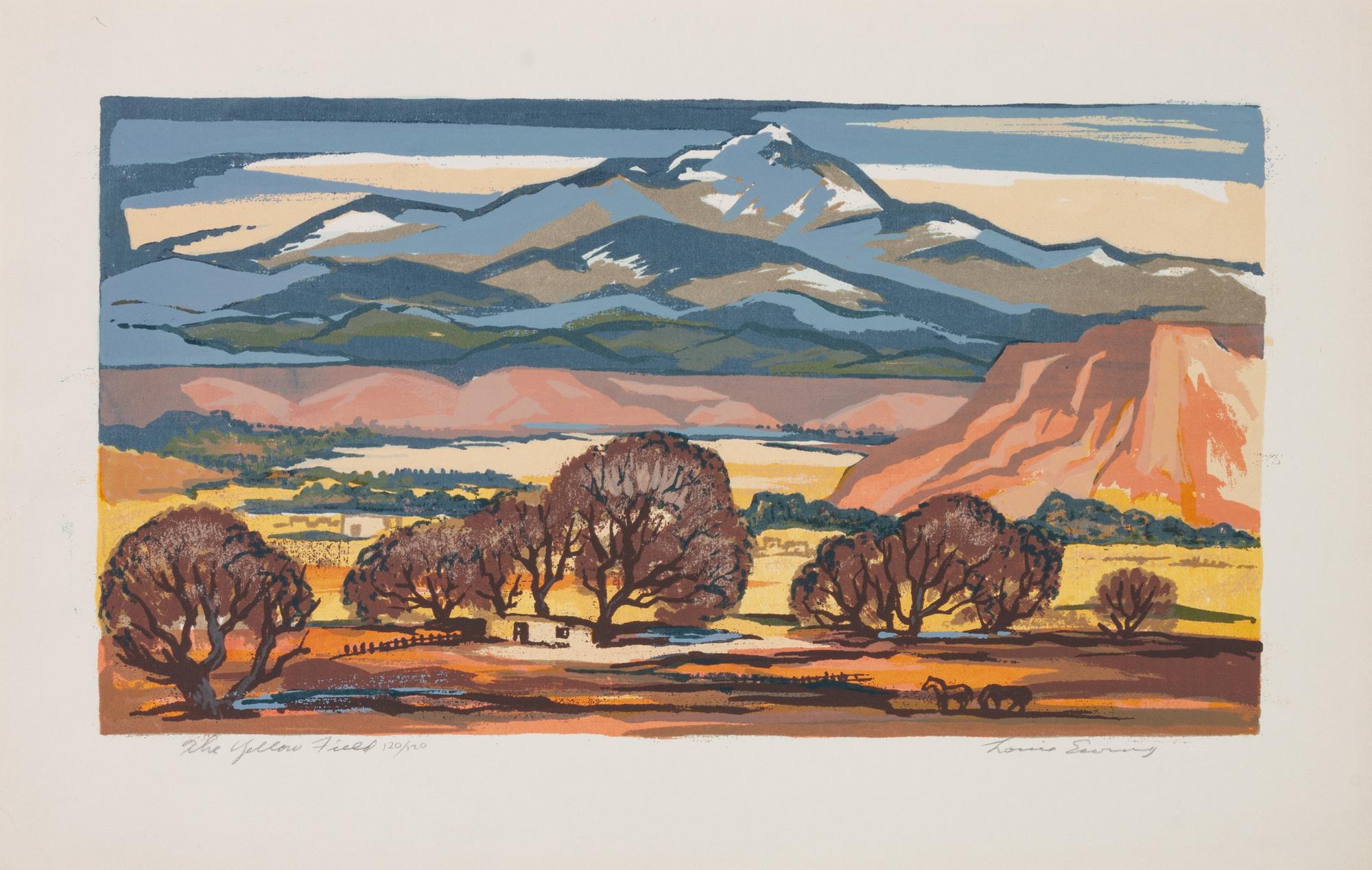 Four Works: A Santa Fe Church, edition 16/120; Atalaya Hill , edition 1/122; Indian Summer , edition 98/120; The Yellow Field , edition 120/120