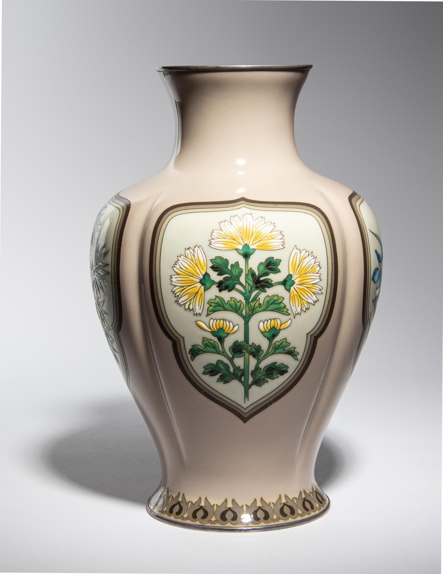 A Japanese Cloisonné Moriage Baluster Vase