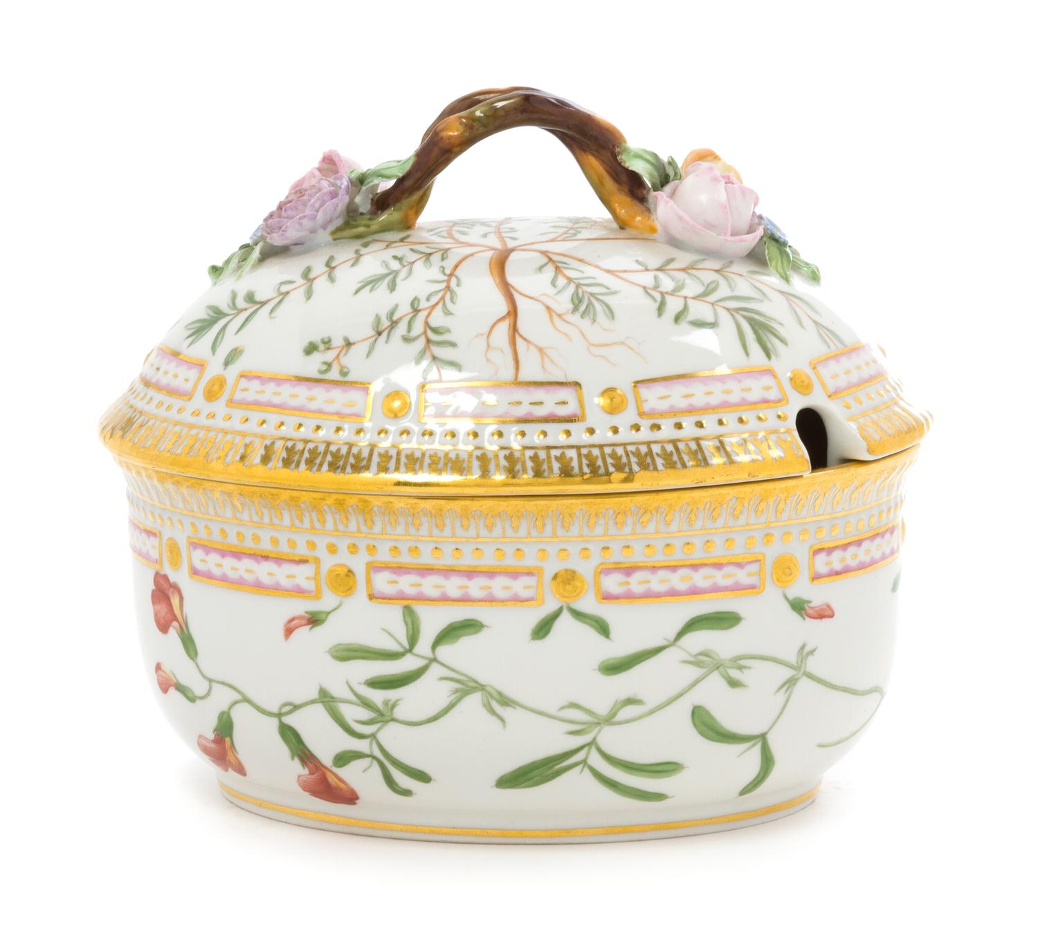 A Royal Copenhagen Flora Danica Porcelain Tureen Length 6 1/4 inches.